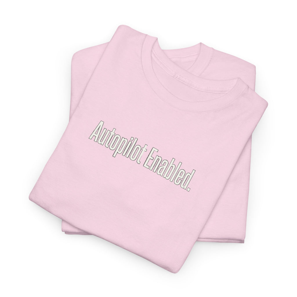 Autopilot Enabled Minimal Script Tee — White Cotton T‑Shirt