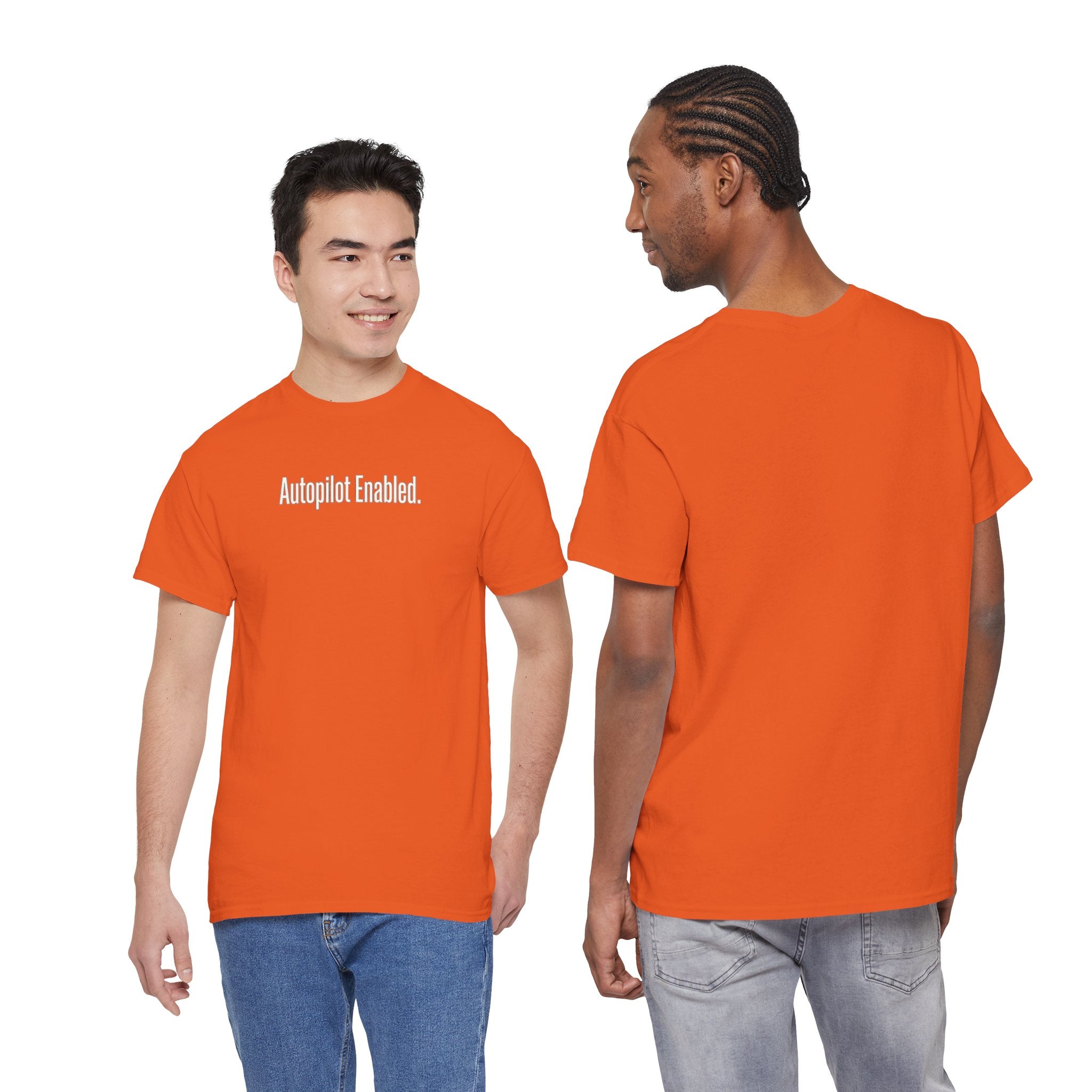 Autopilot Enabled Minimal Script Tee — White Cotton T‑Shirt