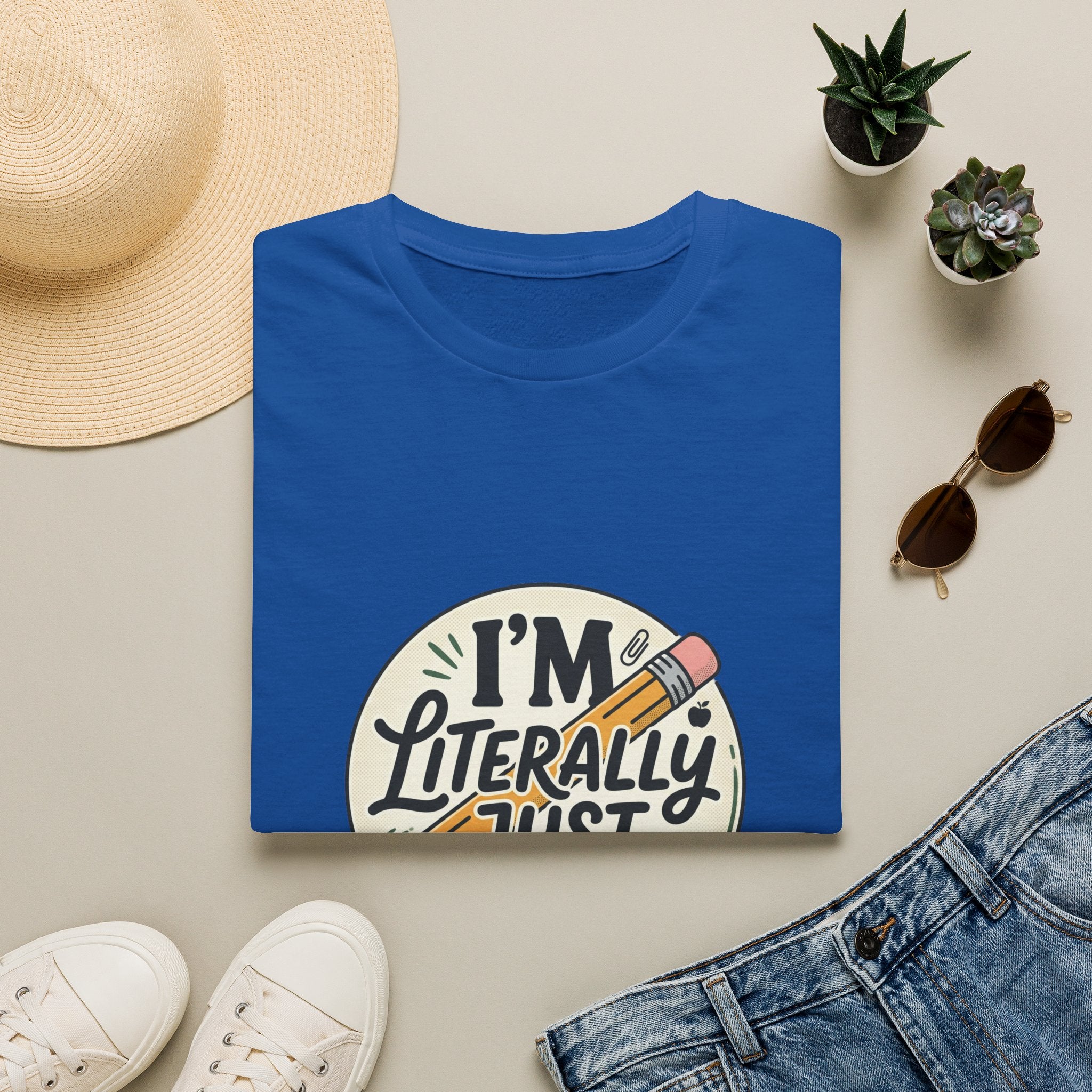 Teacher T-Shirt — “I’m Literally Just a Teacher” Retro Pencil Tee