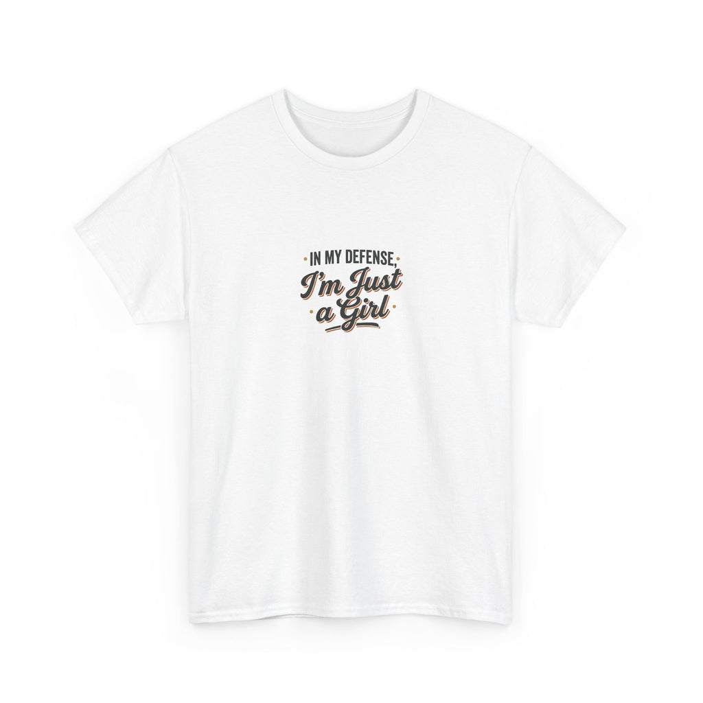 "In My Defense I'm Just a Girl" Graphic Tee - Feminine Retro Script T-Shirt