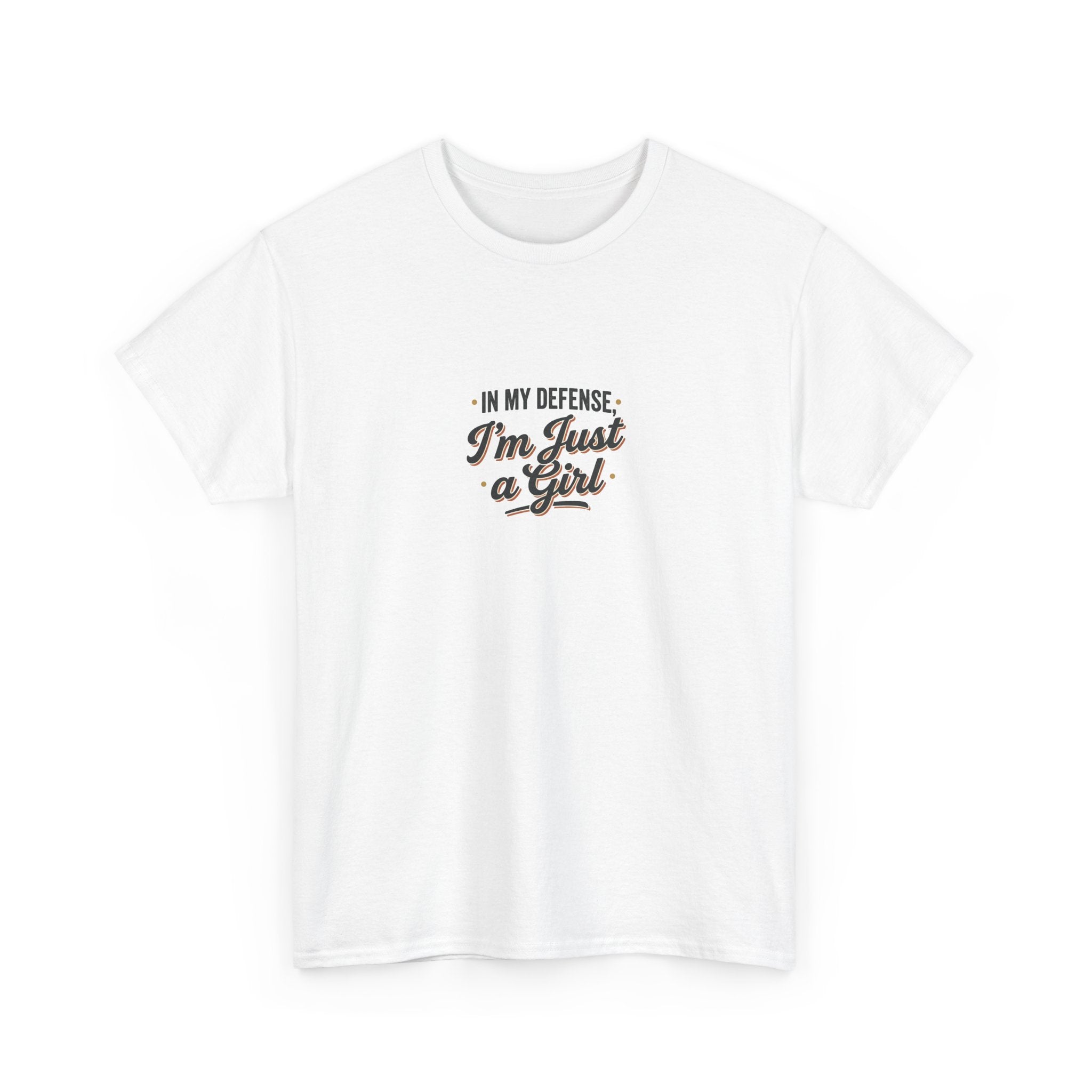 "In My Defense I'm Just a Girl" Graphic Tee - Feminine Retro Script T-Shirt