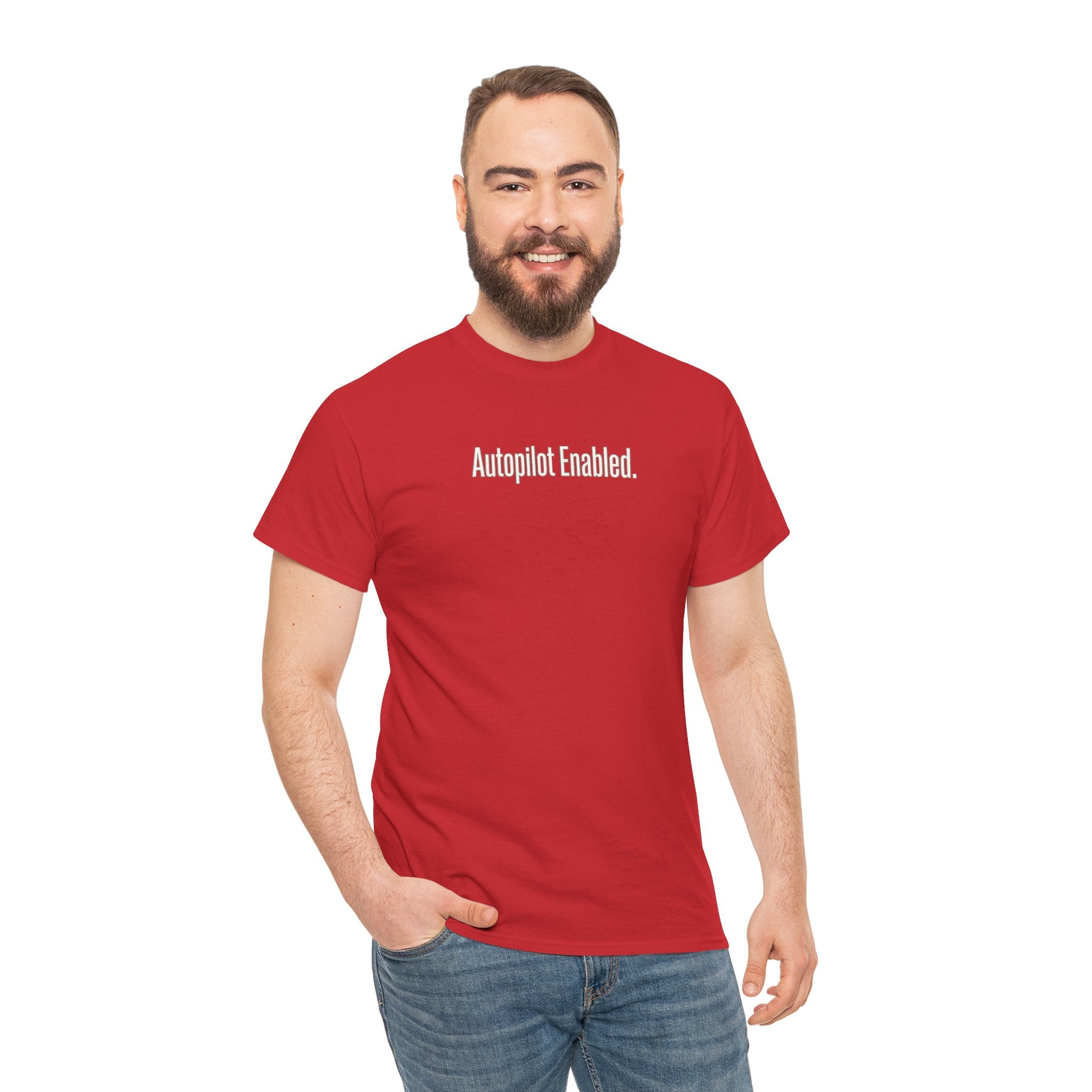 Autopilot Enabled Minimal Script Tee — White Cotton T‑Shirt