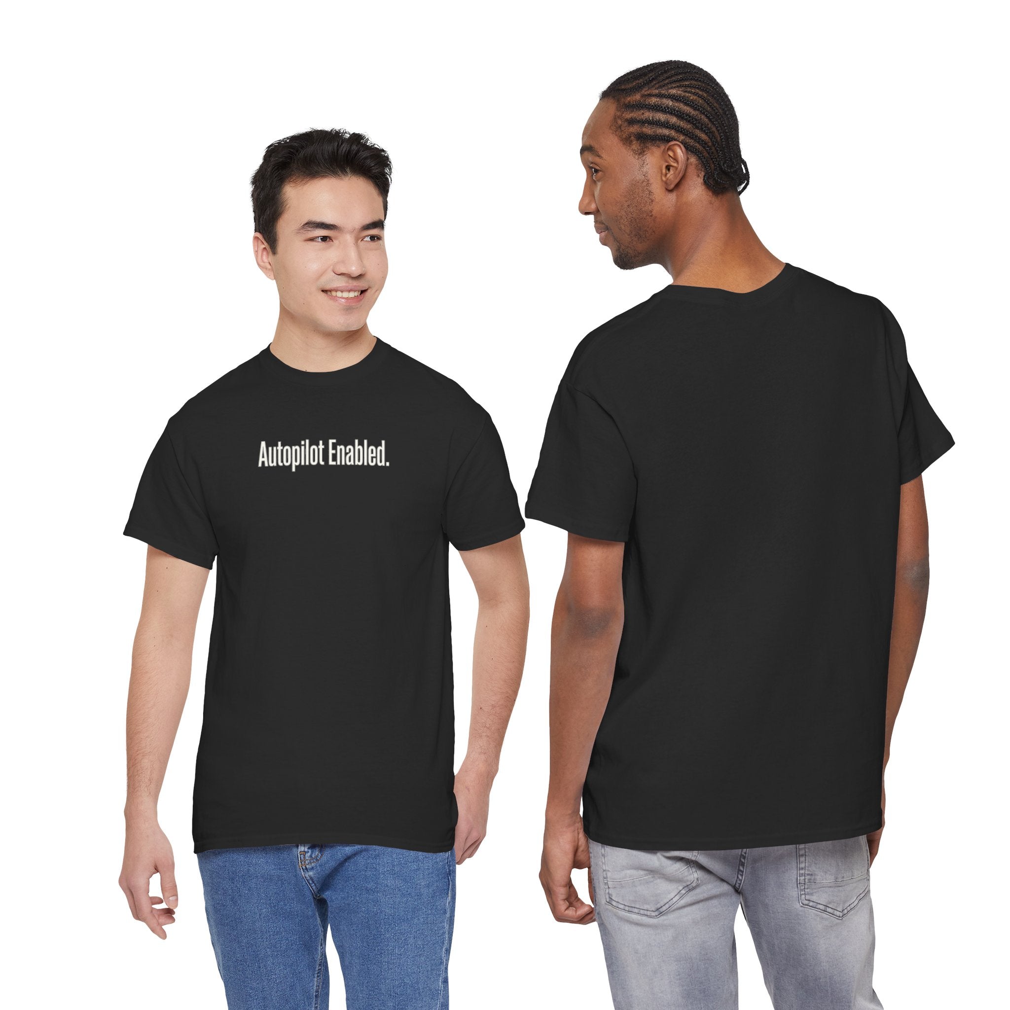 Autopilot Enabled Minimal Script Tee — White Cotton T‑Shirt