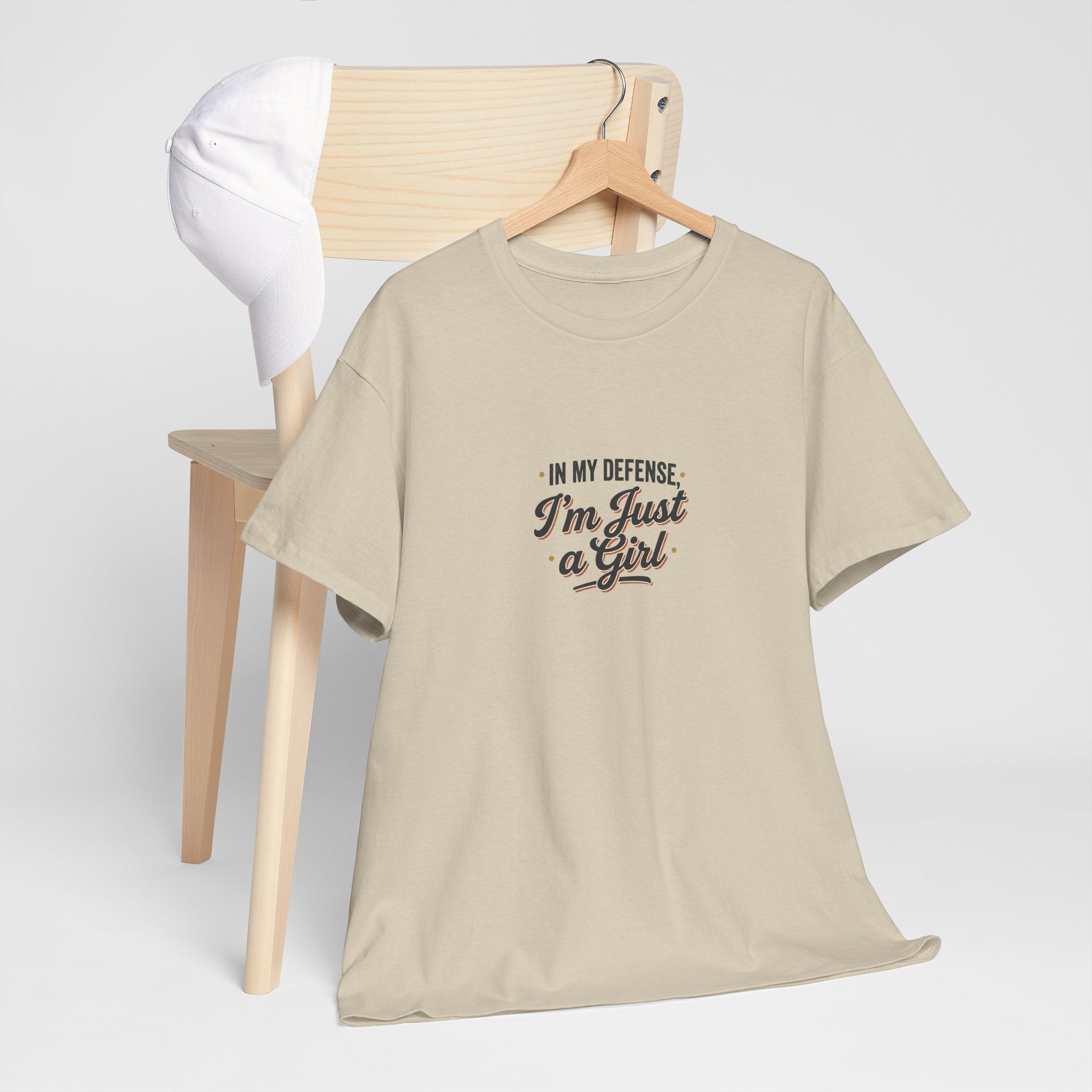 "In My Defense I'm Just a Girl" Graphic Tee - Feminine Retro Script T-Shirt