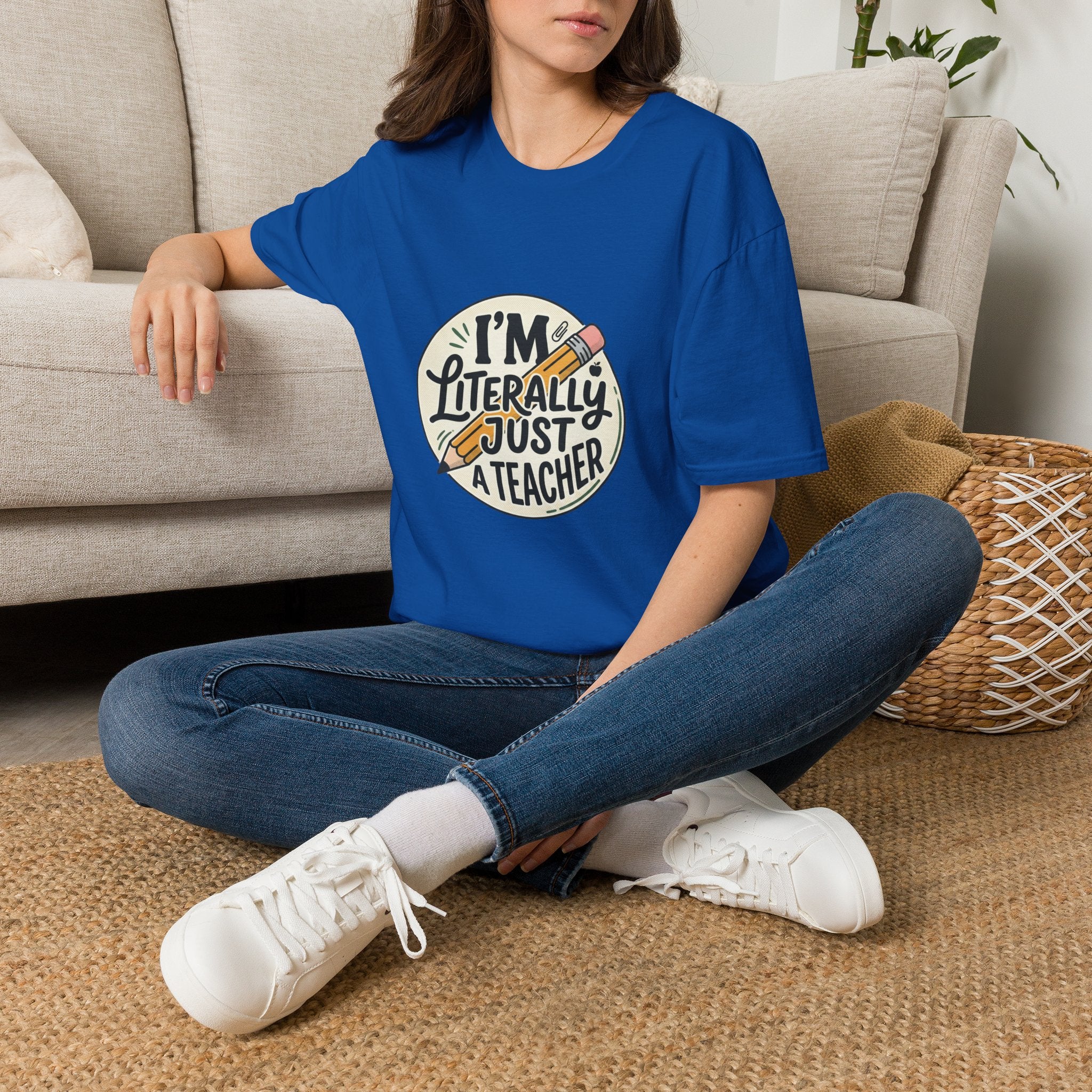 Teacher T-Shirt — “I’m Literally Just a Teacher” Retro Pencil Tee