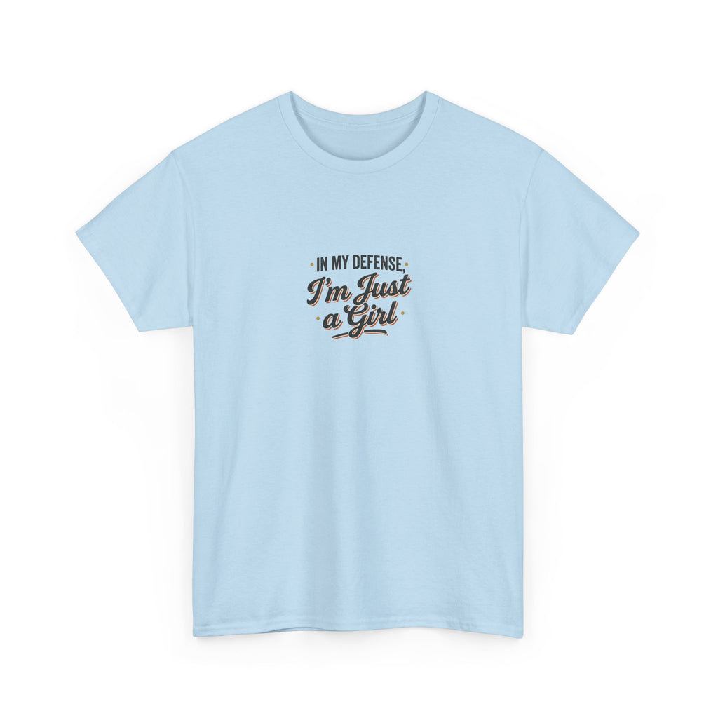 "In My Defense I'm Just a Girl" Graphic Tee - Feminine Retro Script T-Shirt