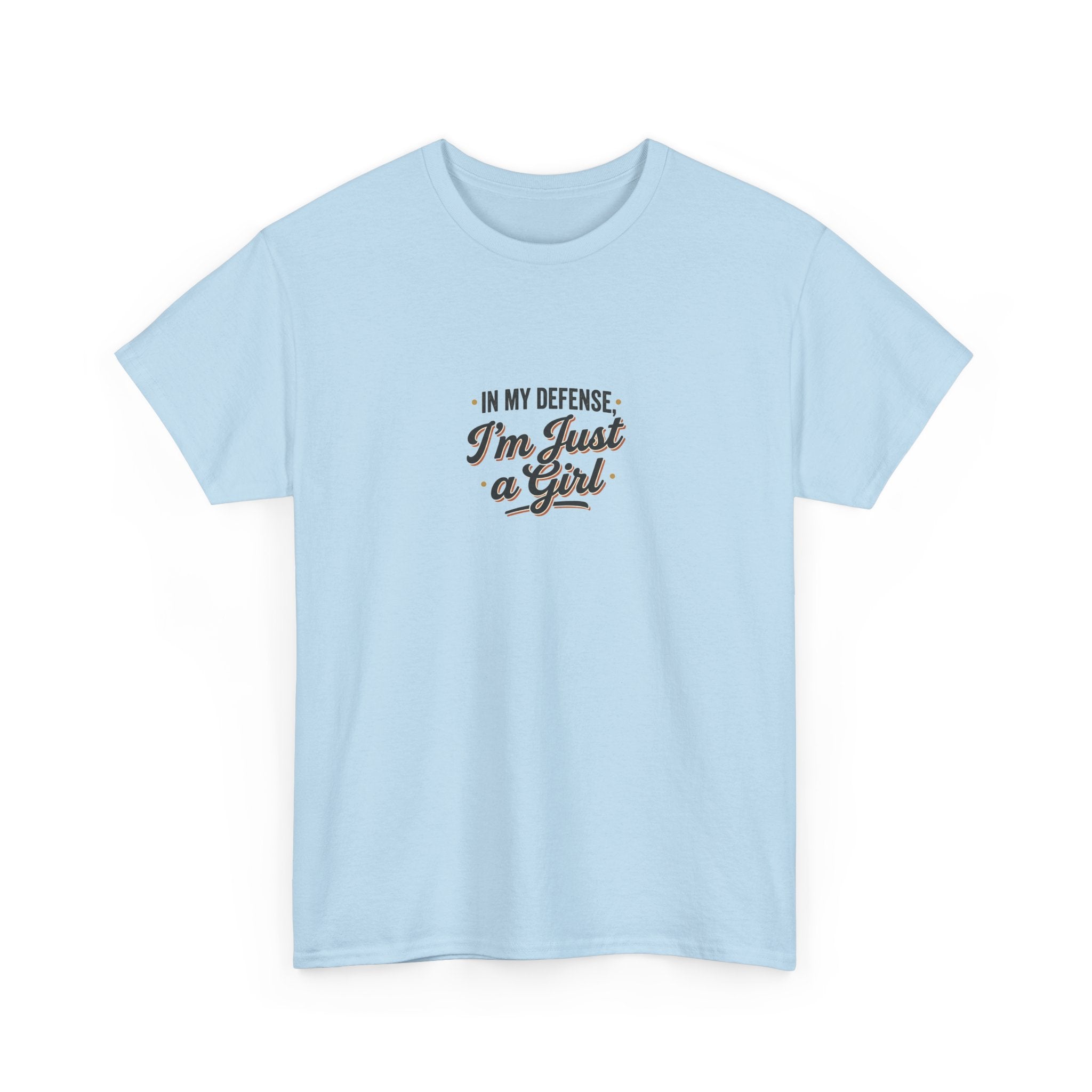 "In My Defense I'm Just a Girl" Graphic Tee - Feminine Retro Script T-Shirt