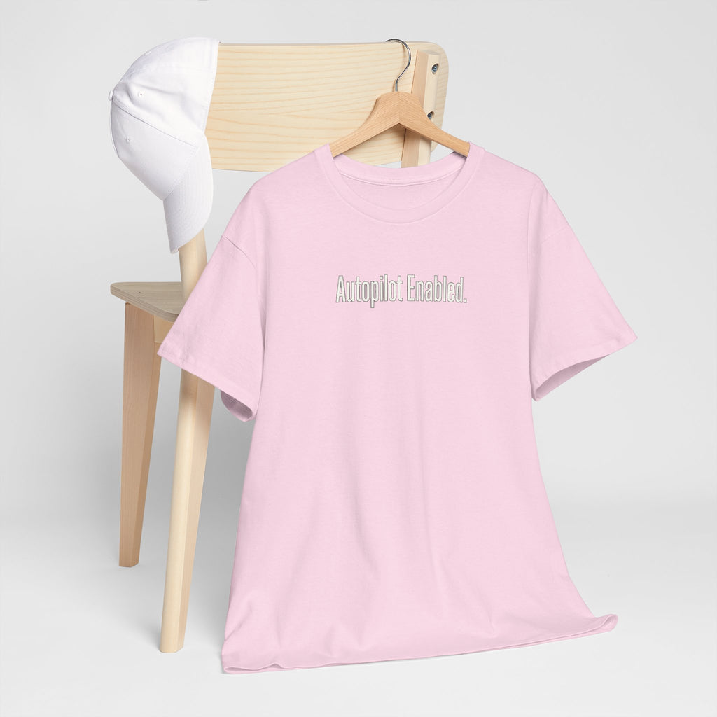 Autopilot Enabled Minimal Script Tee — White Cotton T‑Shirt