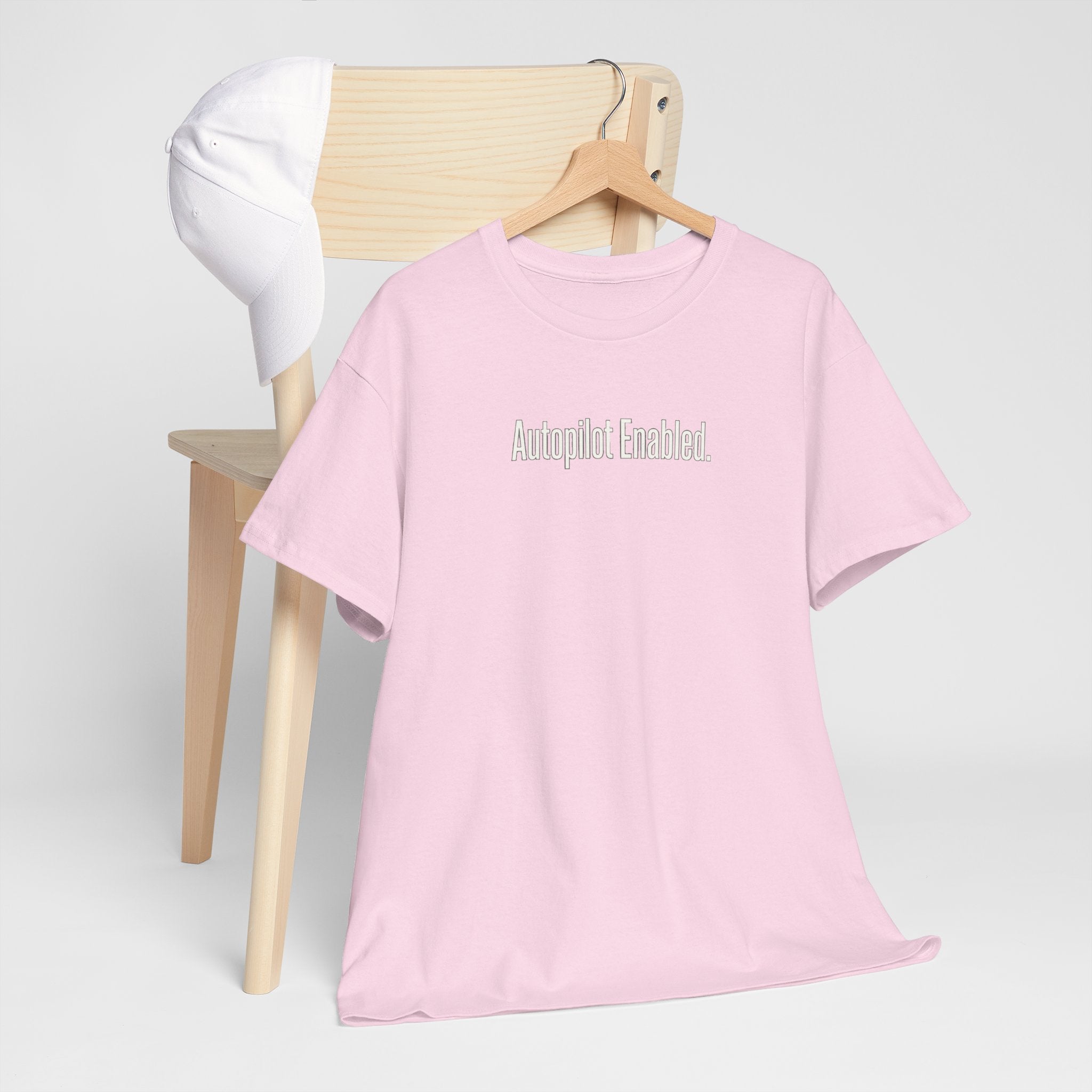 Autopilot Enabled Minimal Script Tee — White Cotton T‑Shirt