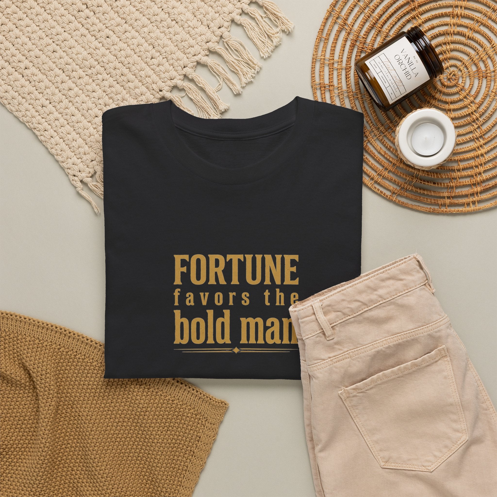 Fortune Favors the Bold Man T‑Shirt — Motivational Minimalist Graphic Tee