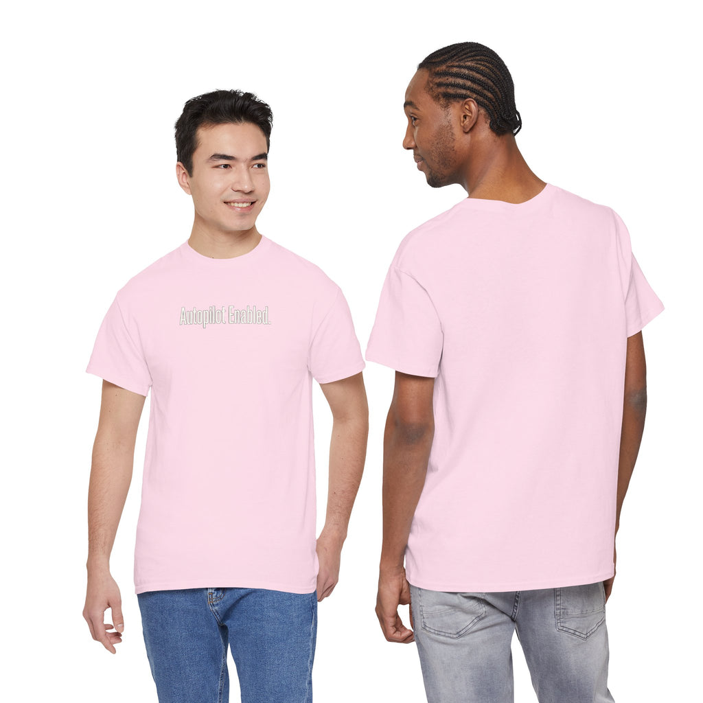 Autopilot Enabled Minimal Script Tee — White Cotton T‑Shirt
