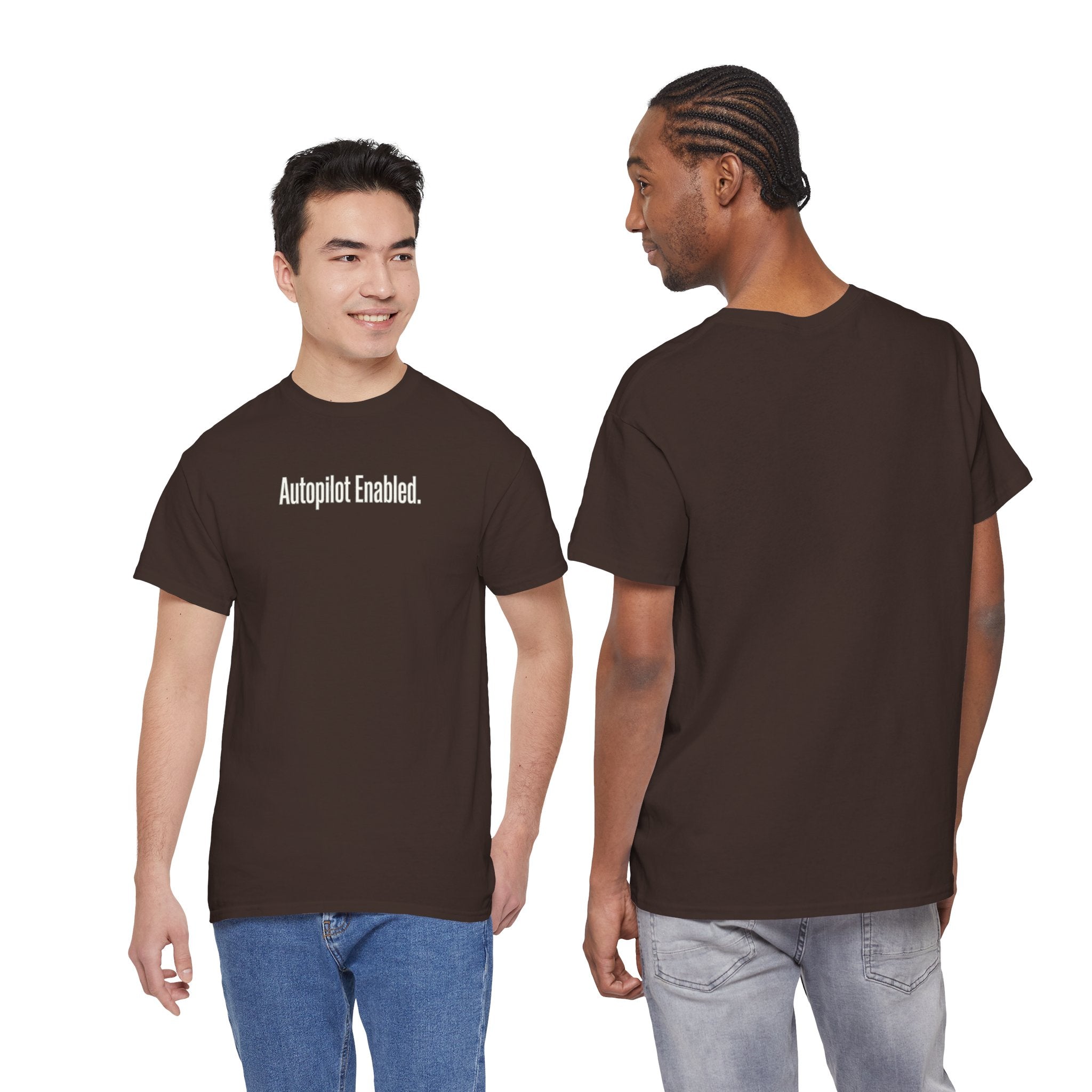 Autopilot Enabled Minimal Script Tee — White Cotton T‑Shirt