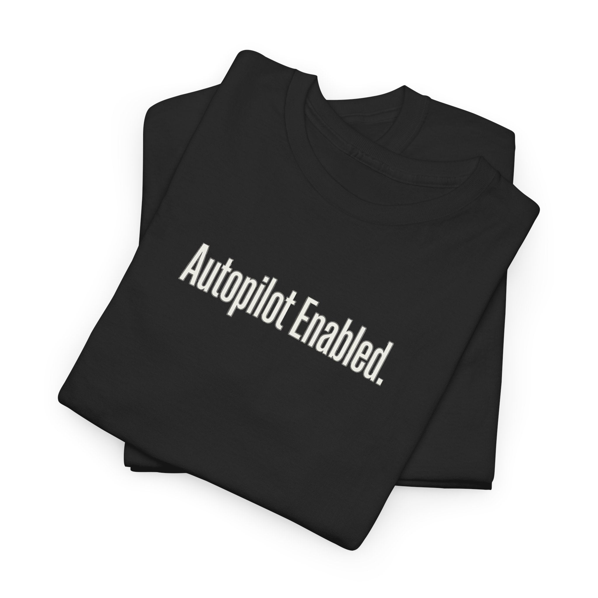 Autopilot Enabled Minimal Script Tee — White Cotton T‑Shirt
