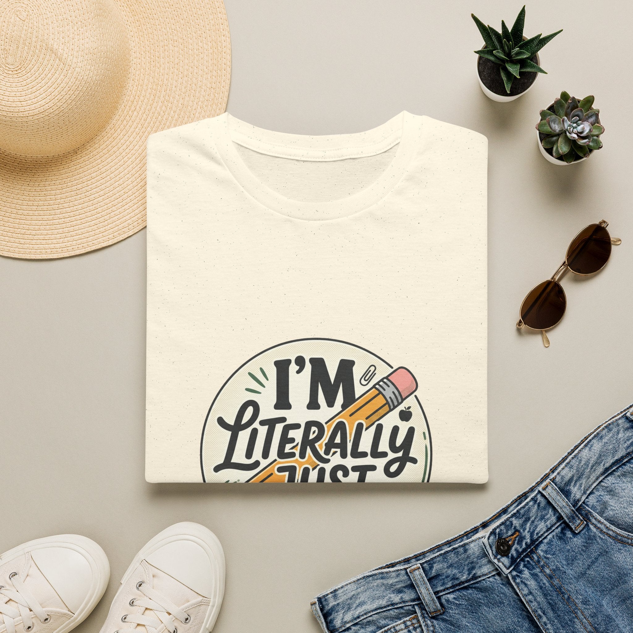 Teacher T-Shirt — “I’m Literally Just a Teacher” Retro Pencil Tee