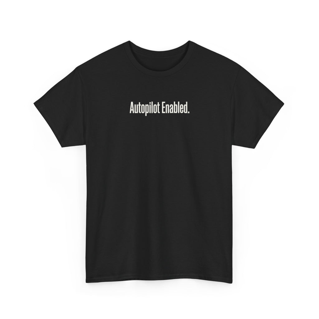 Autopilot Enabled Minimal Script Tee — White Cotton T‑Shirt