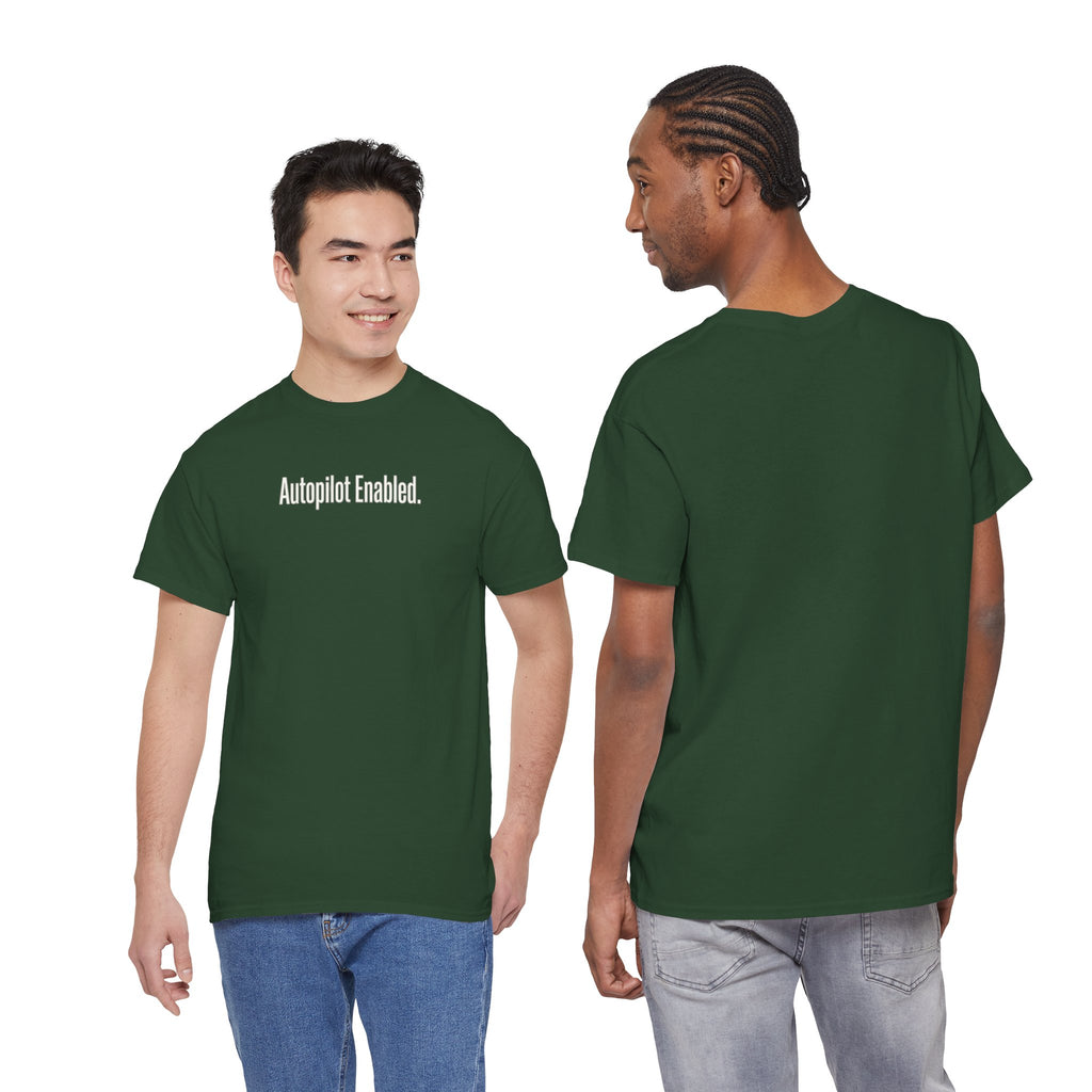 Autopilot Enabled Minimal Script Tee — White Cotton T‑Shirt