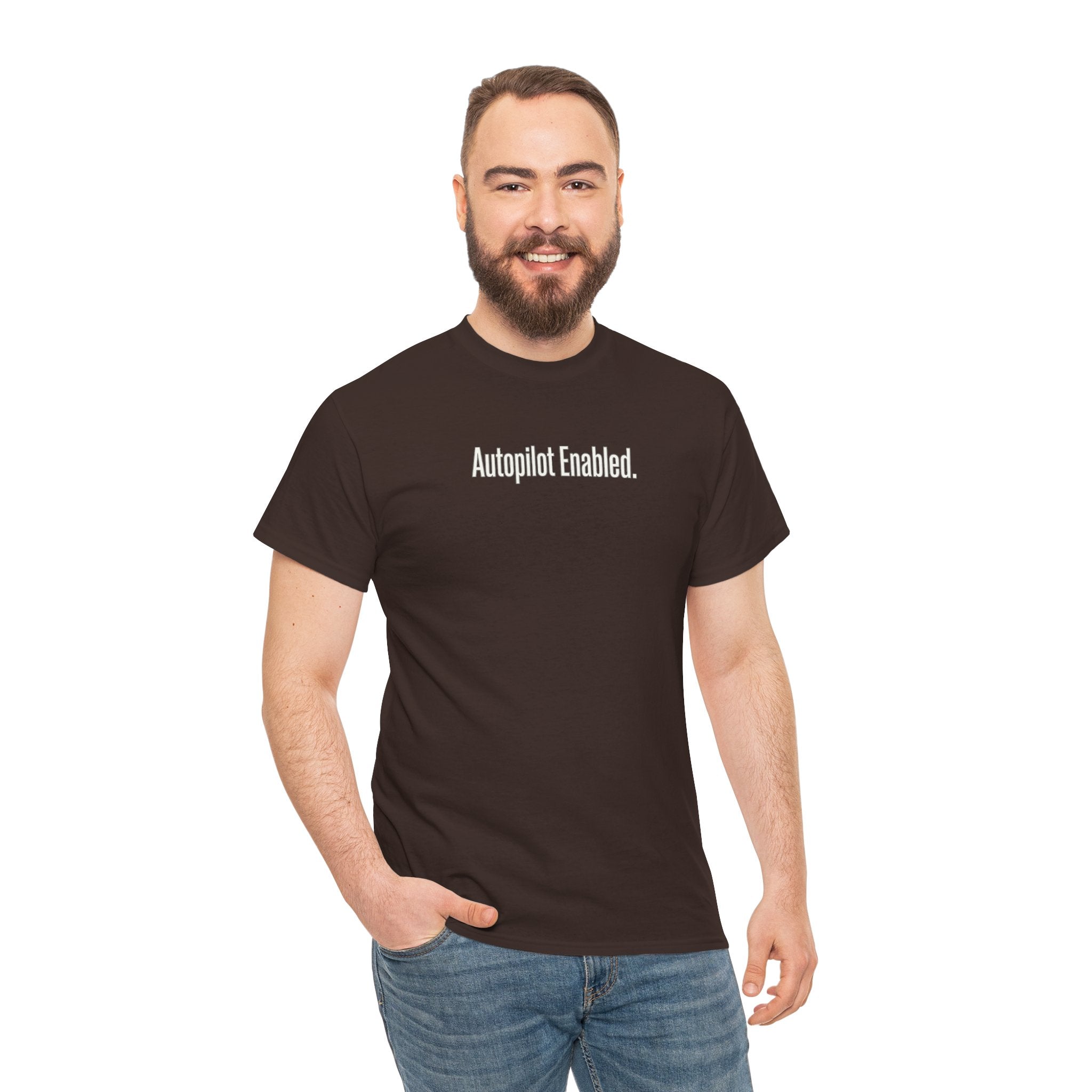 Autopilot Enabled Minimal Script Tee — White Cotton T‑Shirt