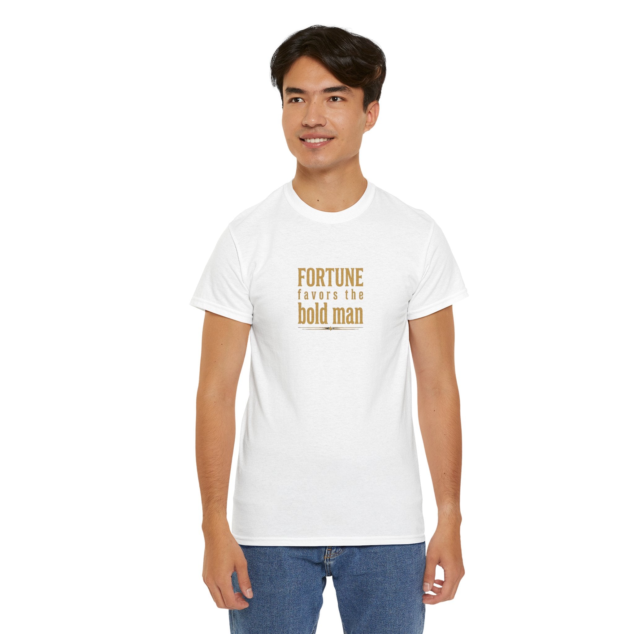 Fortune Favors the Bold Man T‑Shirt — Motivational Minimalist Graphic Tee