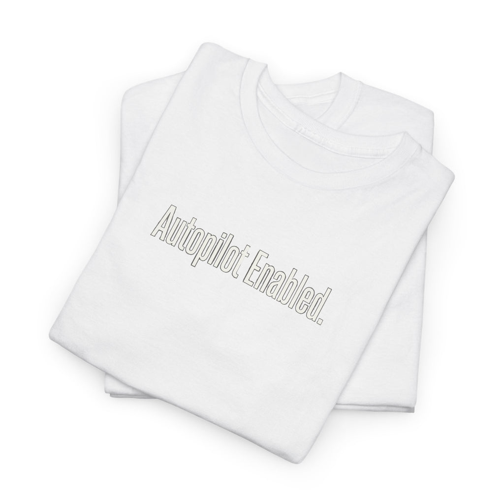 Autopilot Enabled Minimal Script Tee — White Cotton T‑Shirt