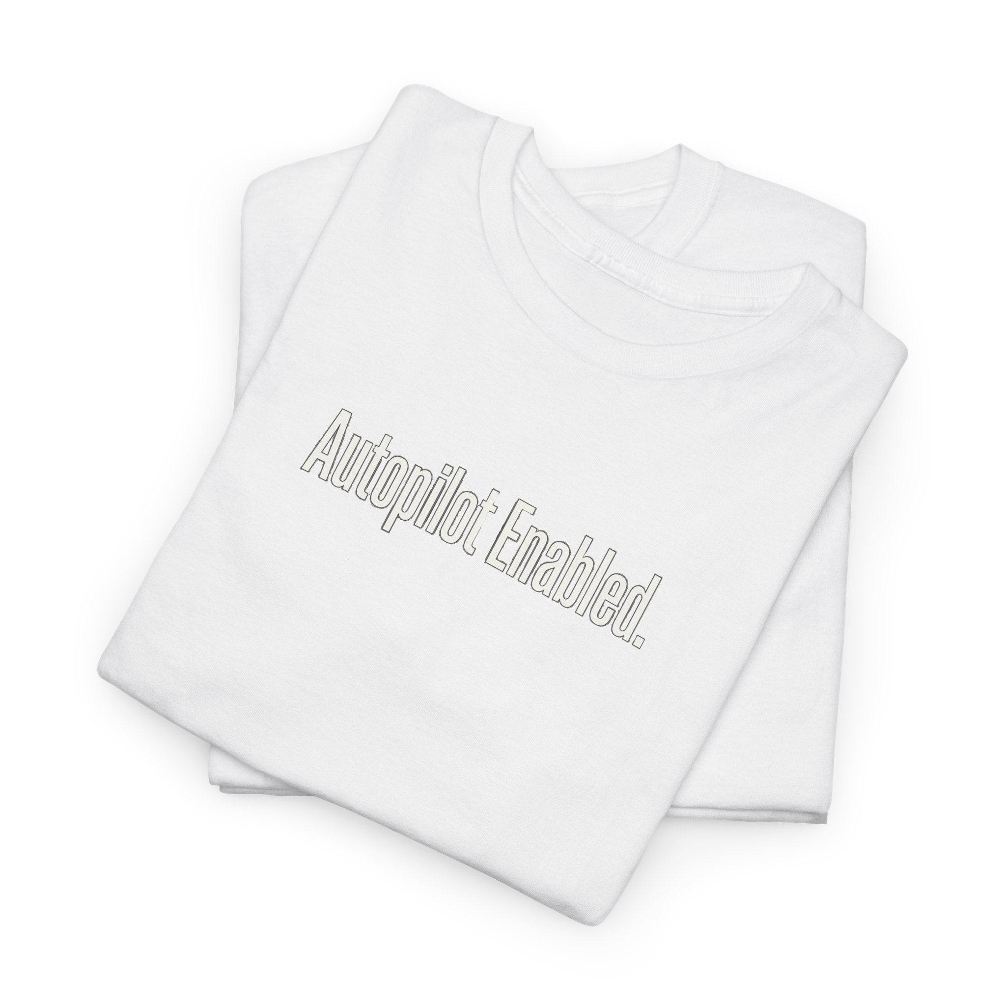 Autopilot Enabled Minimal Script Tee — White Cotton T‑Shirt