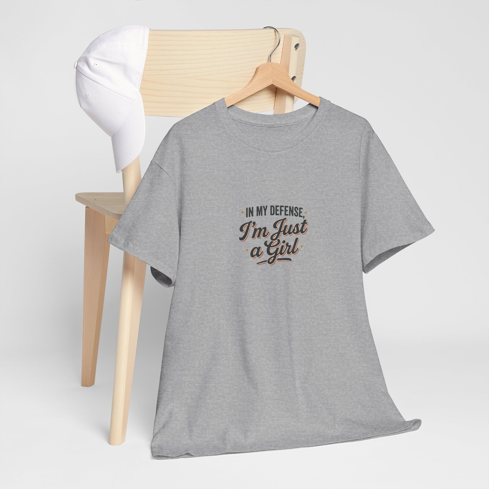 "In My Defense I'm Just a Girl" Graphic Tee - Feminine Retro Script T-Shirt