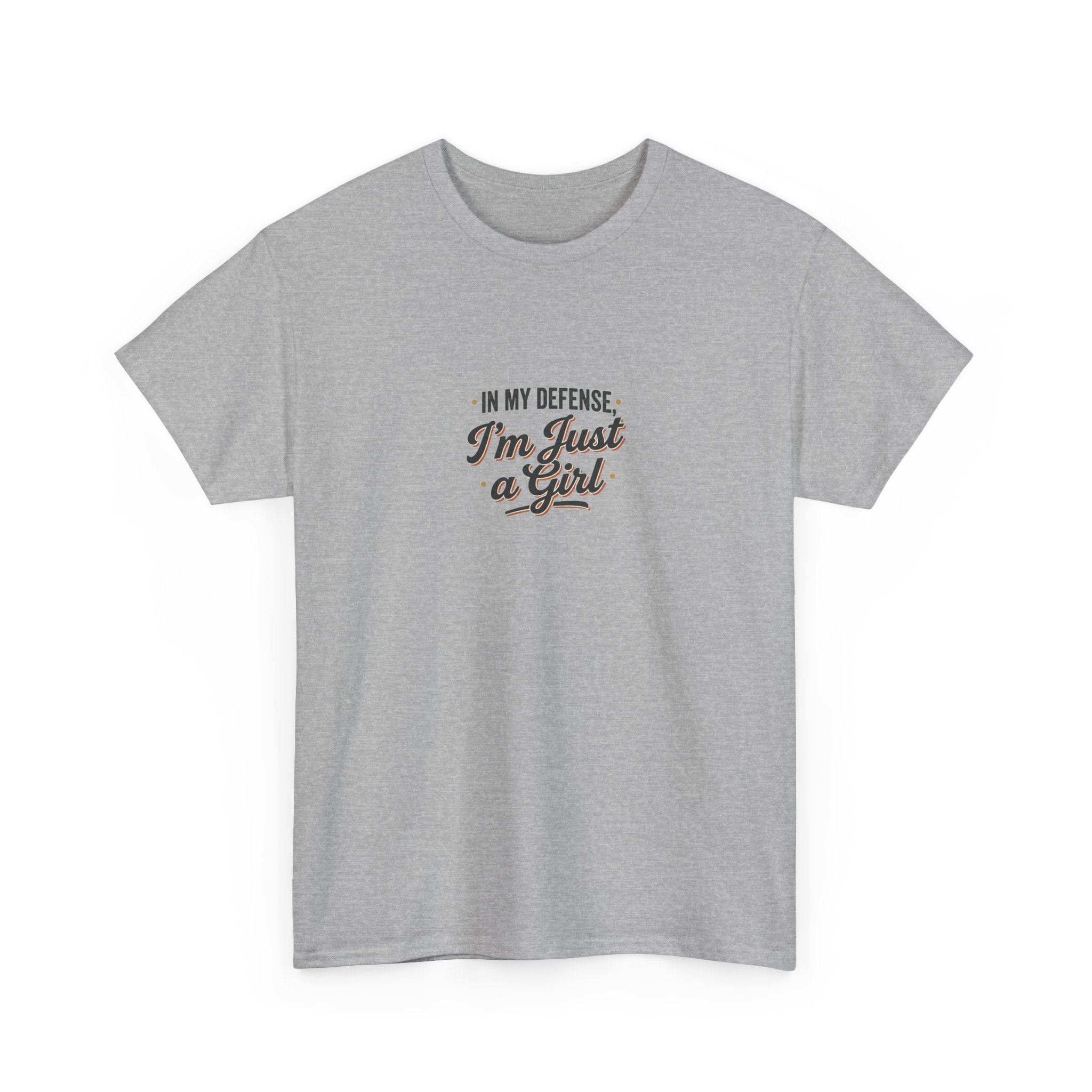 "In My Defense I'm Just a Girl" Graphic Tee - Feminine Retro Script T-Shirt