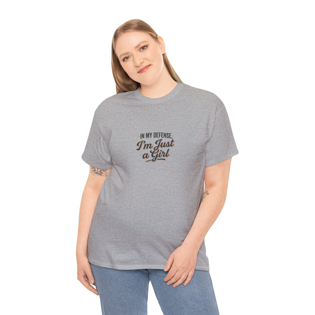 "In My Defense I'm Just a Girl" Graphic Tee - Feminine Retro Script T-Shirt