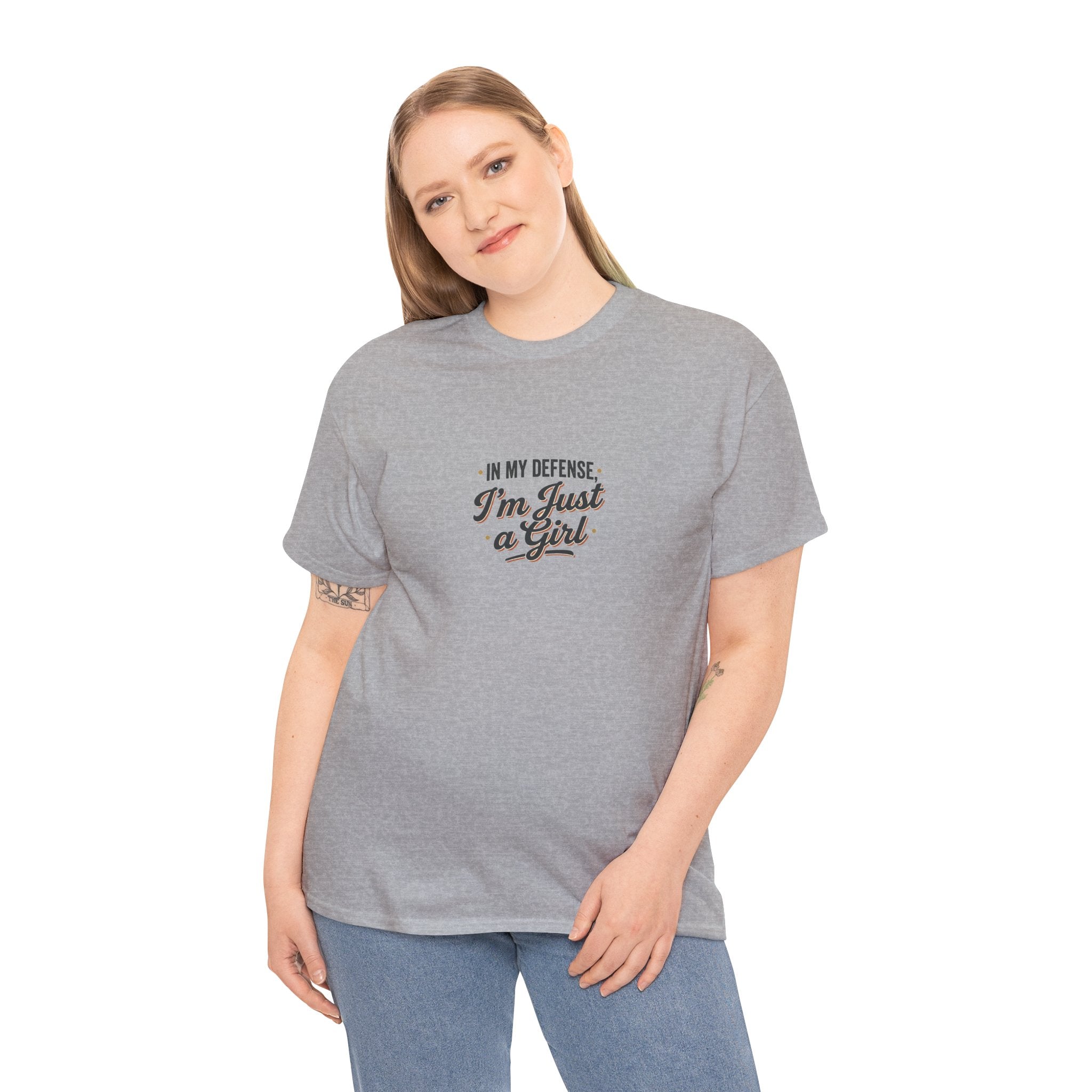 "In My Defense I'm Just a Girl" Graphic Tee - Feminine Retro Script T-Shirt