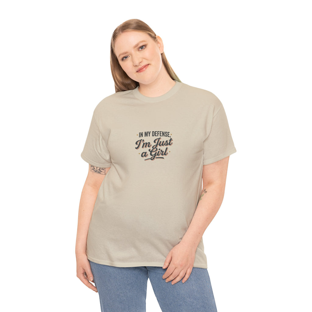 "In My Defense I'm Just a Girl" Graphic Tee - Feminine Retro Script T-Shirt
