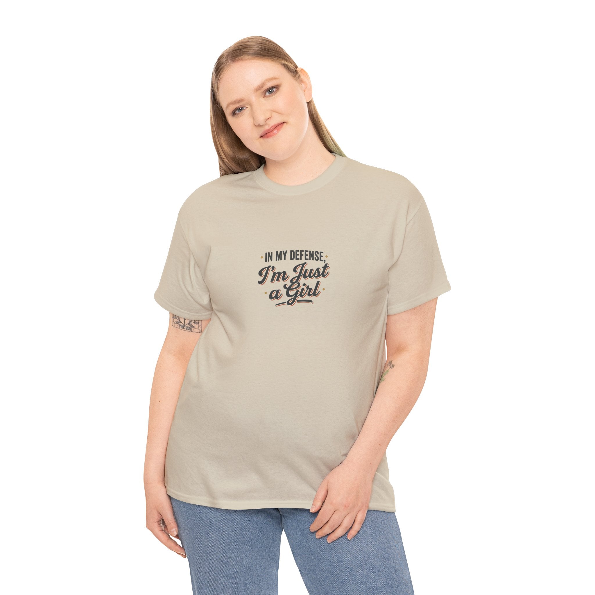 "In My Defense I'm Just a Girl" Graphic Tee - Feminine Retro Script T-Shirt