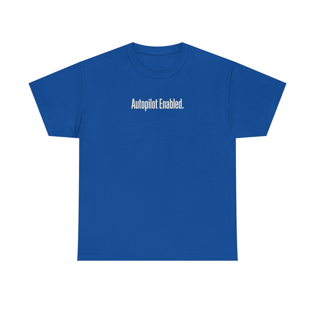 Autopilot Enabled Minimal Script Tee — White Cotton T‑Shirt