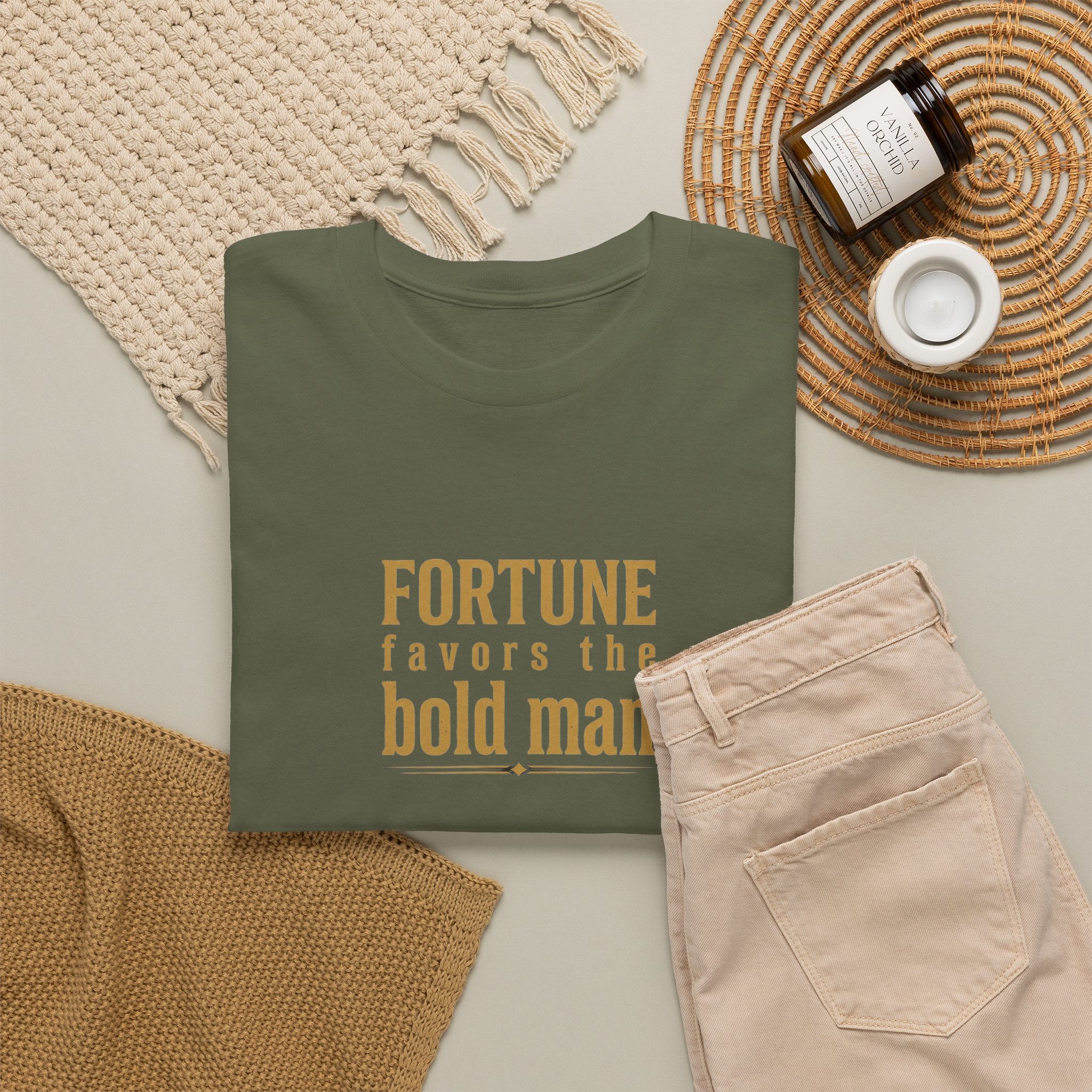Fortune Favors the Bold Man T‑Shirt — Motivational Minimalist Graphic Tee