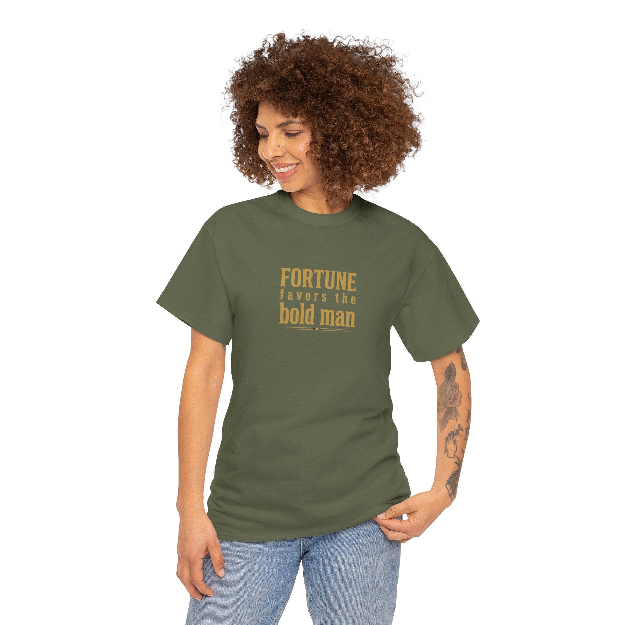 Fortune Favors the Bold Man T‑Shirt — Motivational Minimalist Graphic Tee