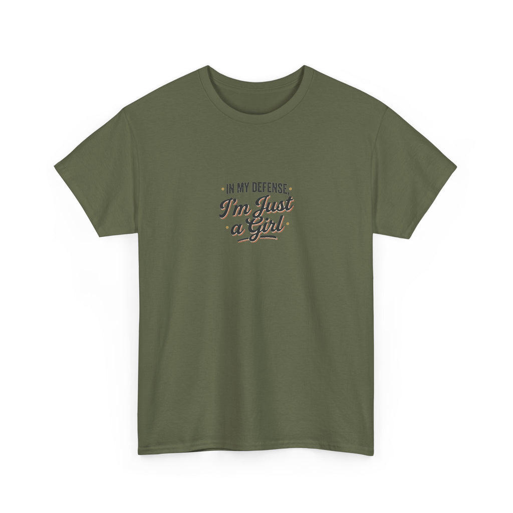 "In My Defense I'm Just a Girl" Graphic Tee - Feminine Retro Script T-Shirt