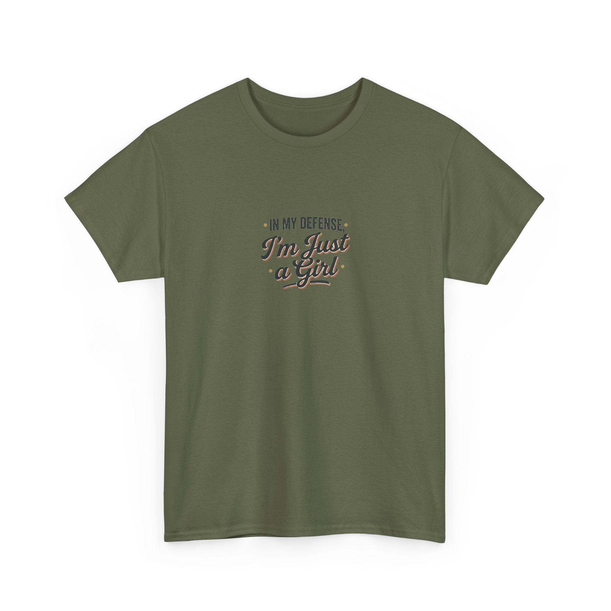 "In My Defense I'm Just a Girl" Graphic Tee - Feminine Retro Script T-Shirt