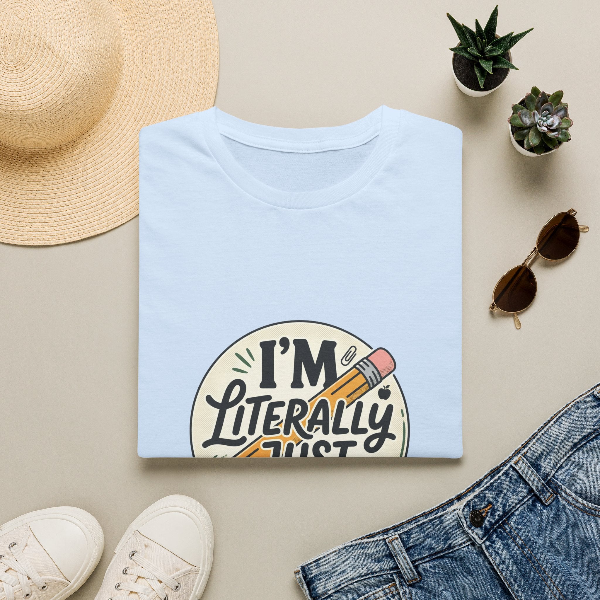 Teacher T-Shirt — “I’m Literally Just a Teacher” Retro Pencil Tee