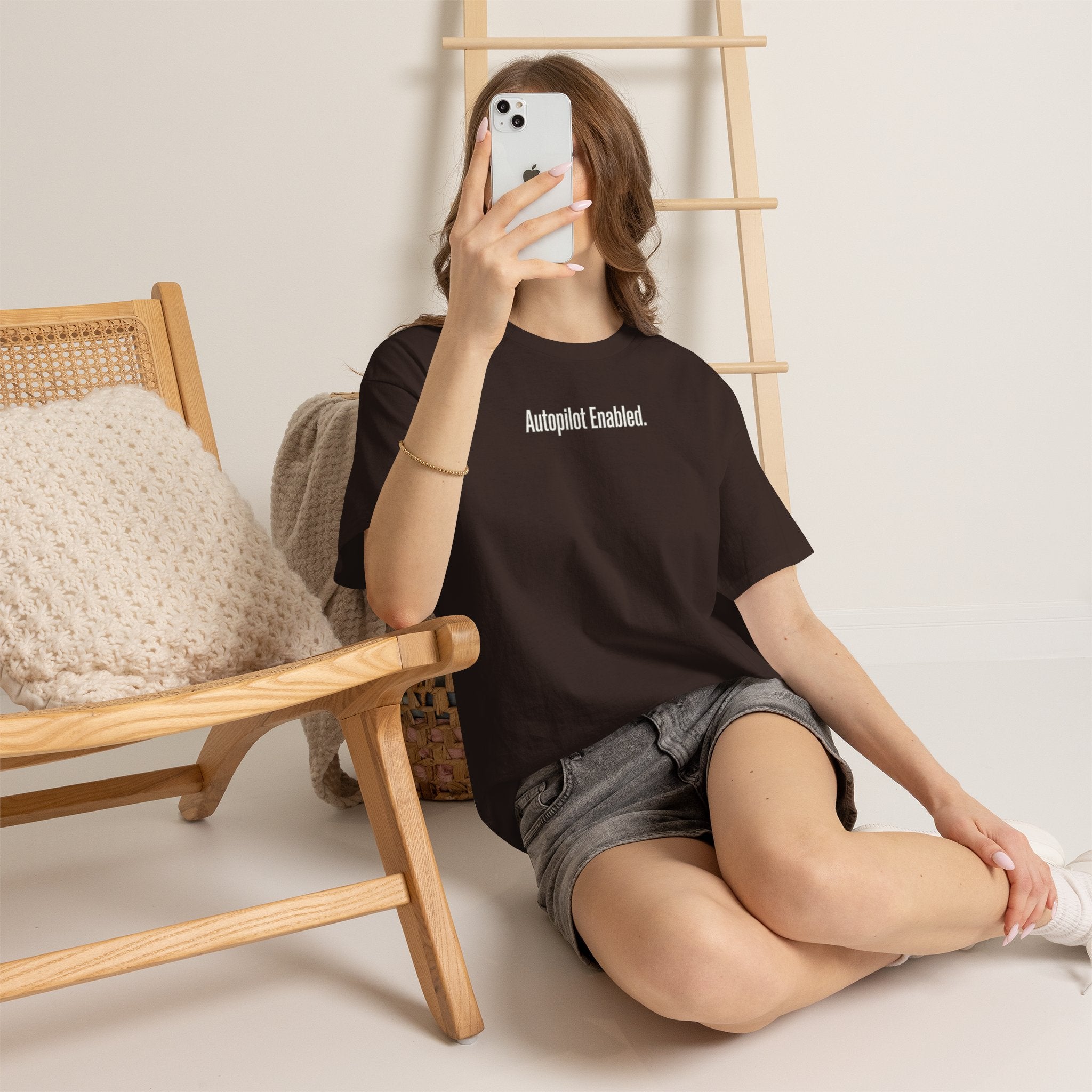Autopilot Enabled Minimal Script Tee — White Cotton T‑Shirt