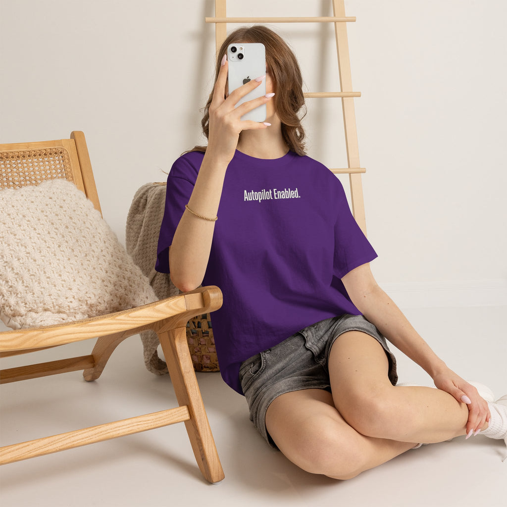 Autopilot Enabled Minimal Script Tee — White Cotton T‑Shirt