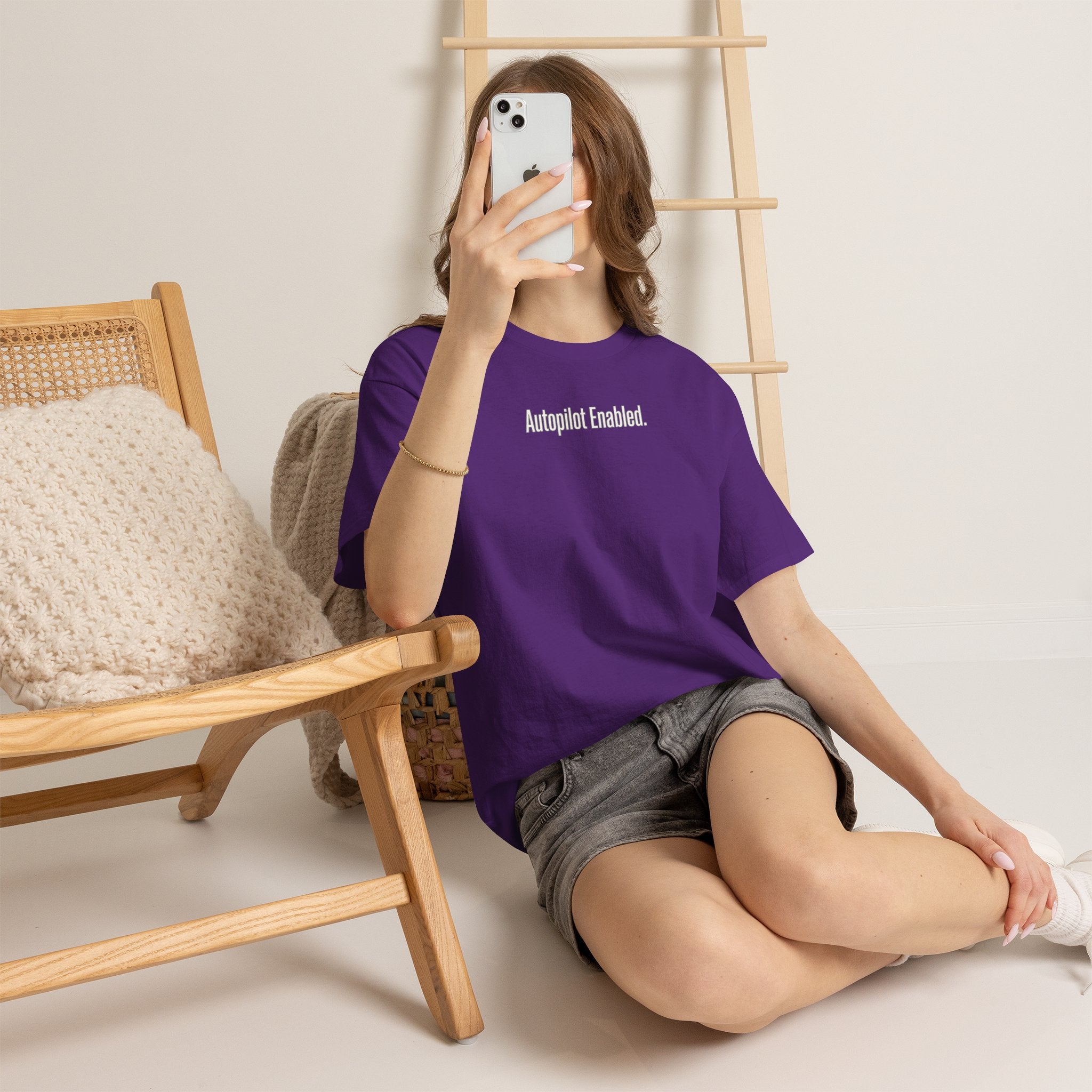 Autopilot Enabled Minimal Script Tee — White Cotton T‑Shirt