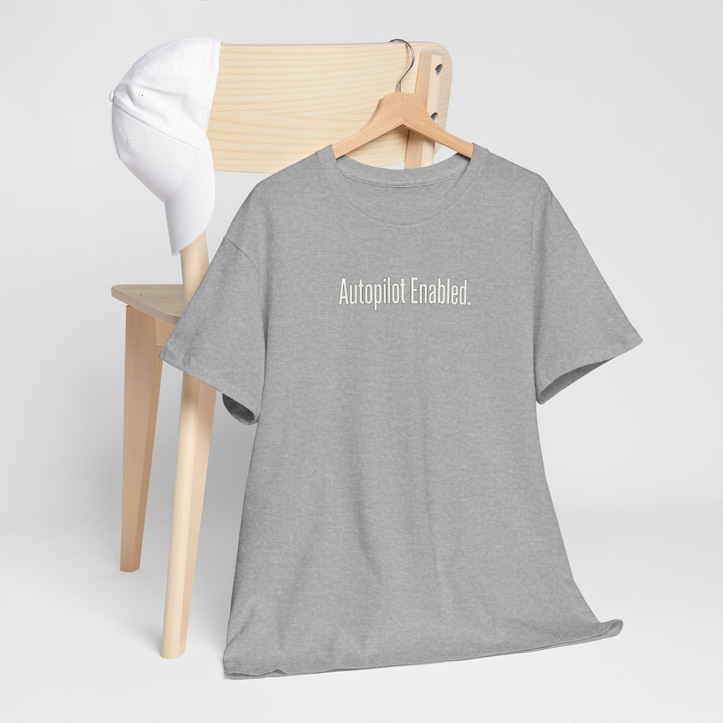 Autopilot Enabled Minimal Script Tee — White Cotton T‑Shirt