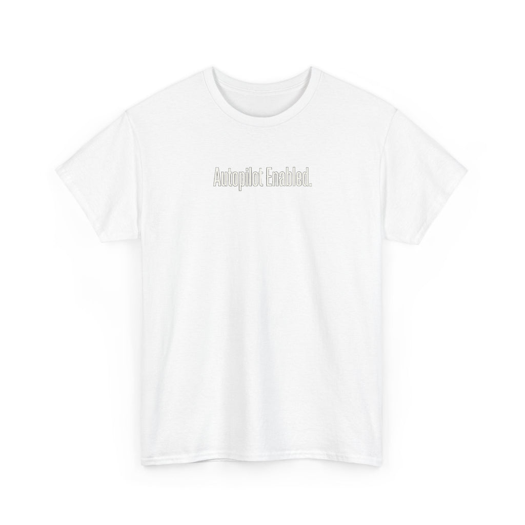 Autopilot Enabled Minimal Script Tee — White Cotton T‑Shirt