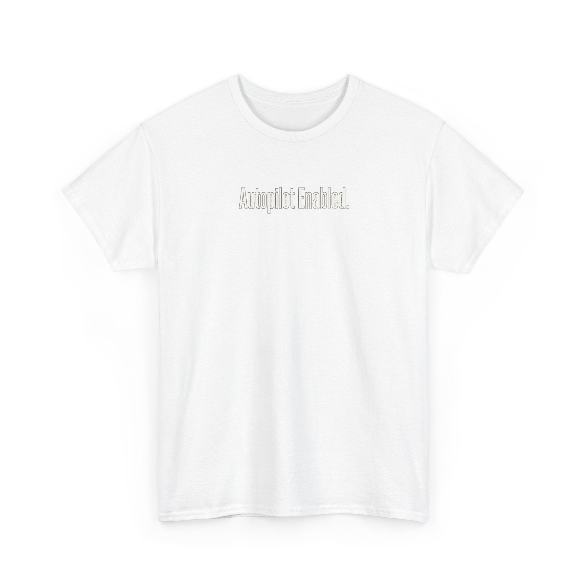Autopilot Enabled Minimal Script Tee — White Cotton T‑Shirt