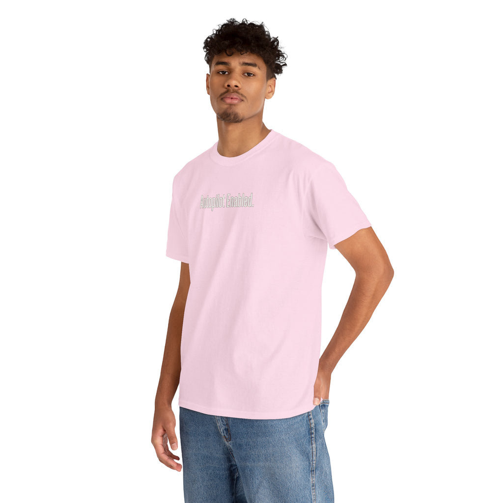 Autopilot Enabled Minimal Script Tee — White Cotton T‑Shirt
