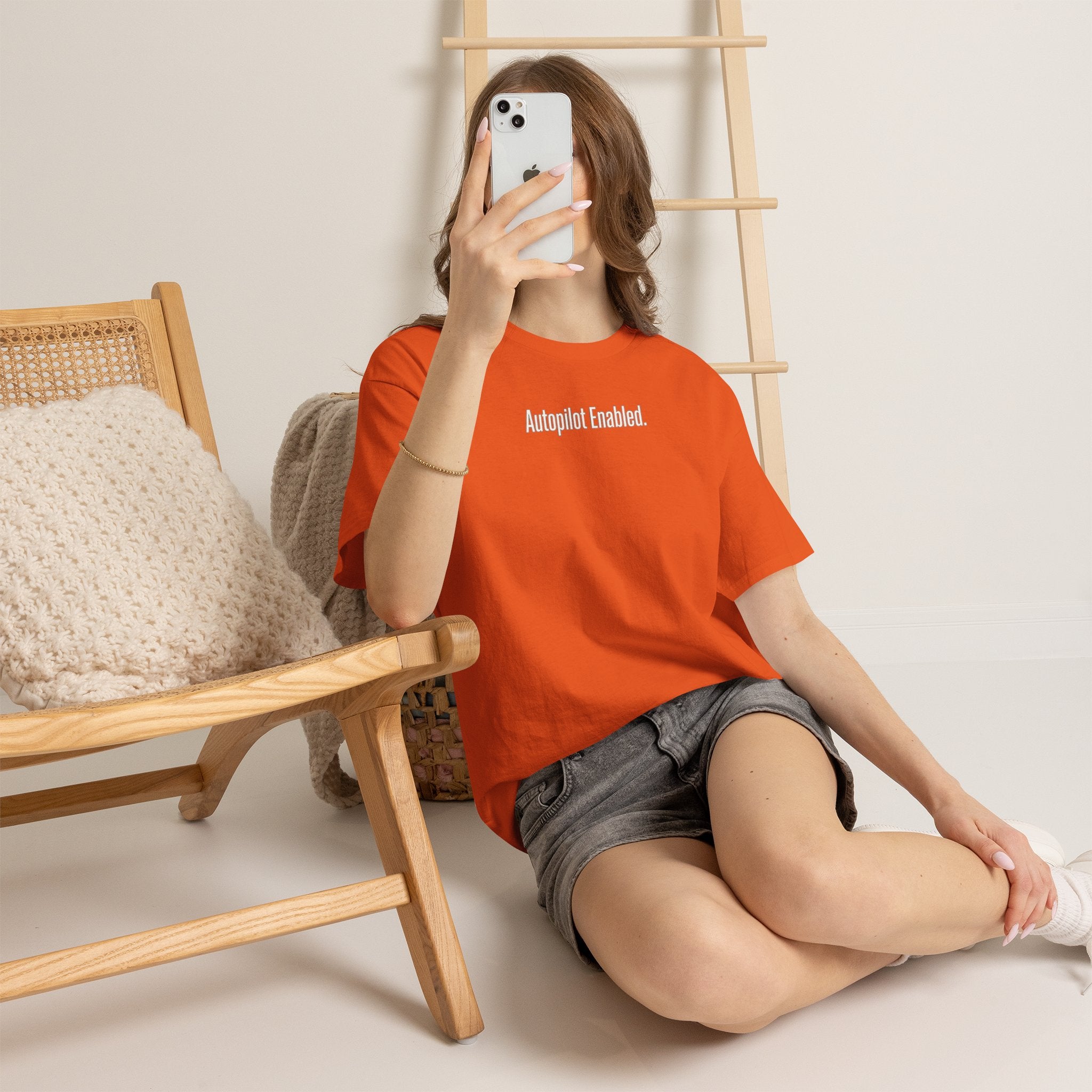 Autopilot Enabled Minimal Script Tee — White Cotton T‑Shirt