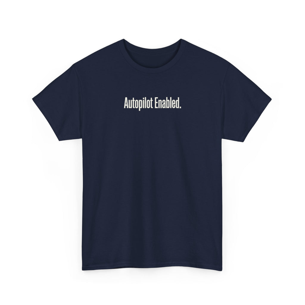 Autopilot Enabled Minimal Script Tee — White Cotton T‑Shirt