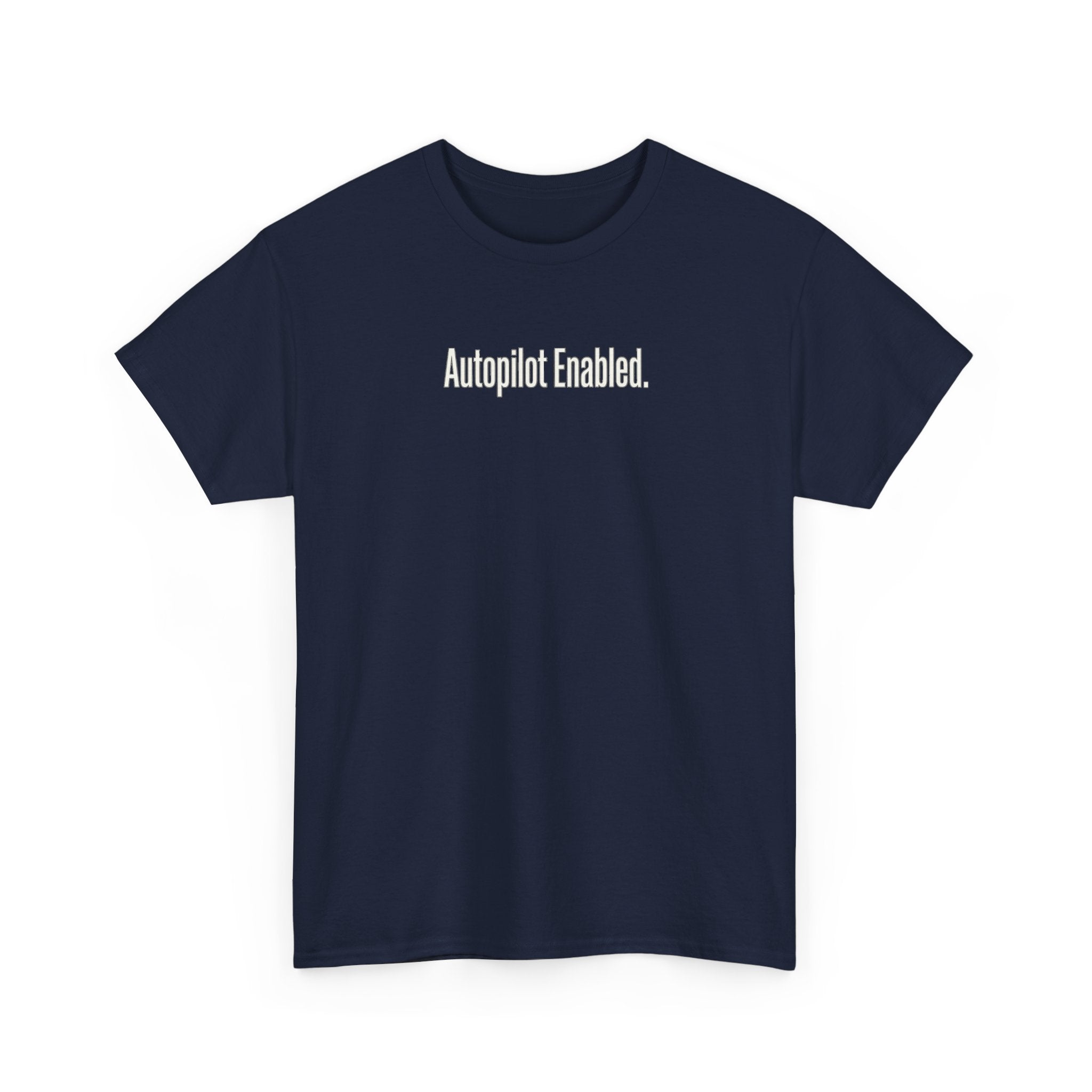 Autopilot Enabled Minimal Script Tee — White Cotton T‑Shirt