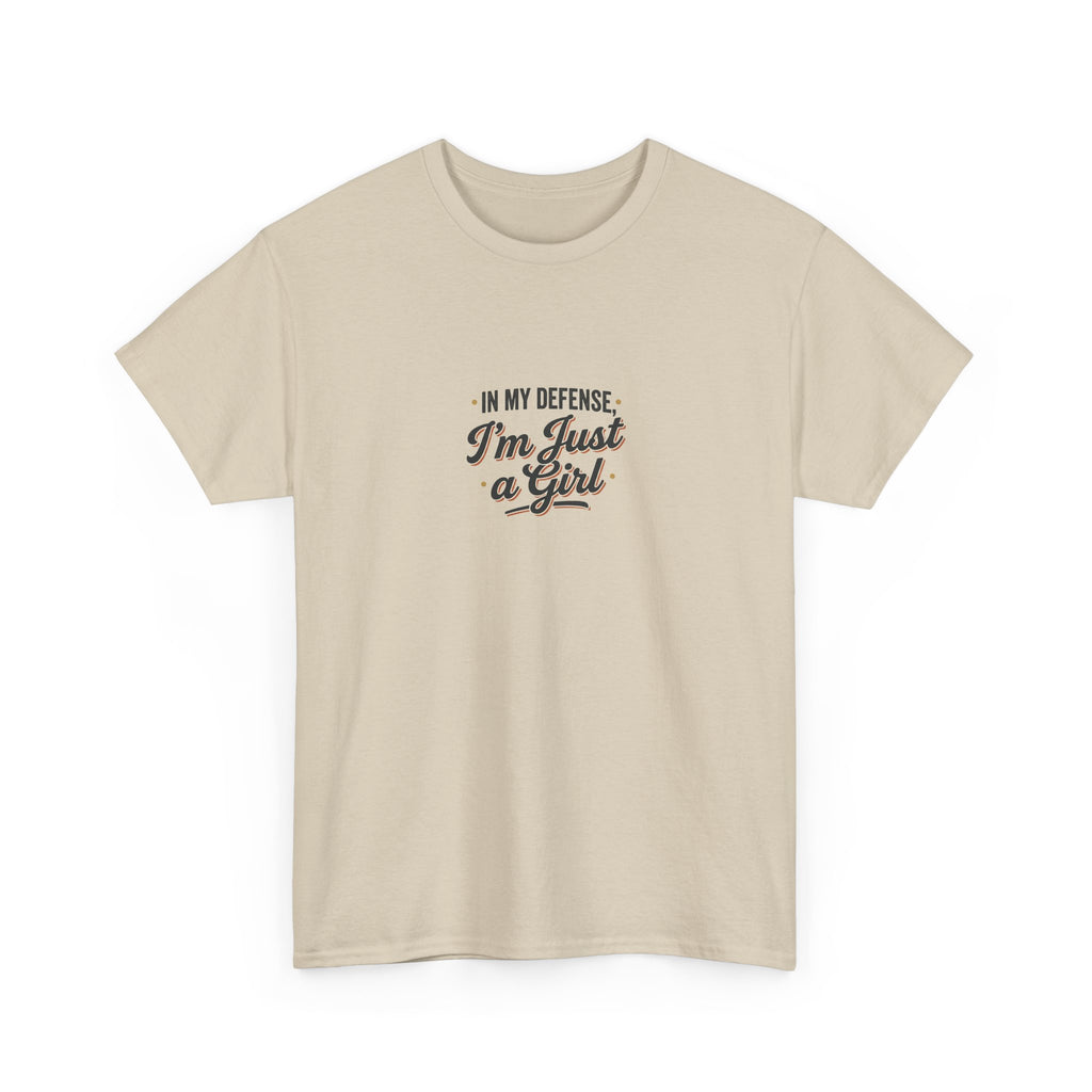 "In My Defense I'm Just a Girl" Graphic Tee - Feminine Retro Script T-Shirt
