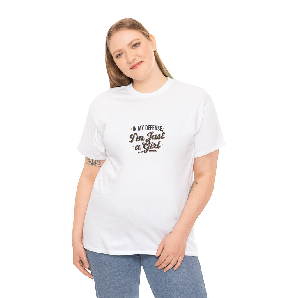 "In My Defense I'm Just a Girl" Graphic Tee - Feminine Retro Script T-Shirt