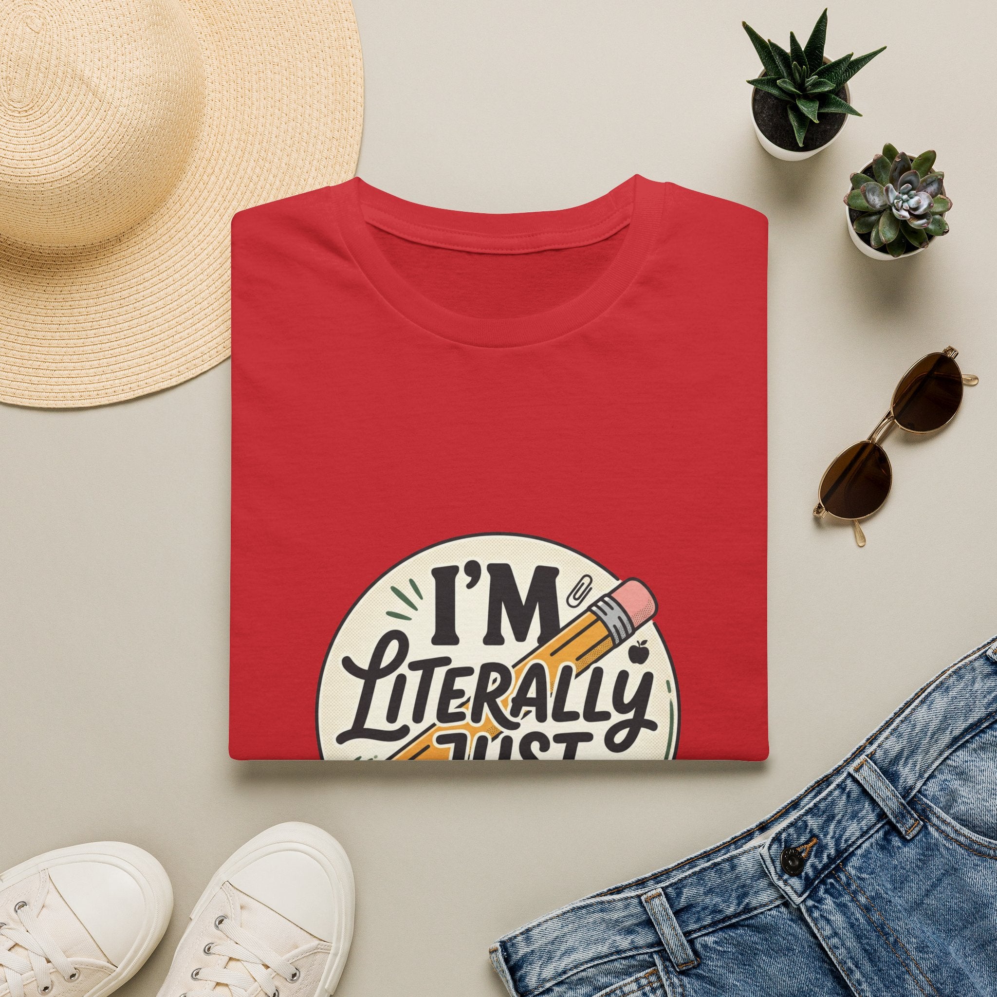 Teacher T-Shirt — “I’m Literally Just a Teacher” Retro Pencil Tee