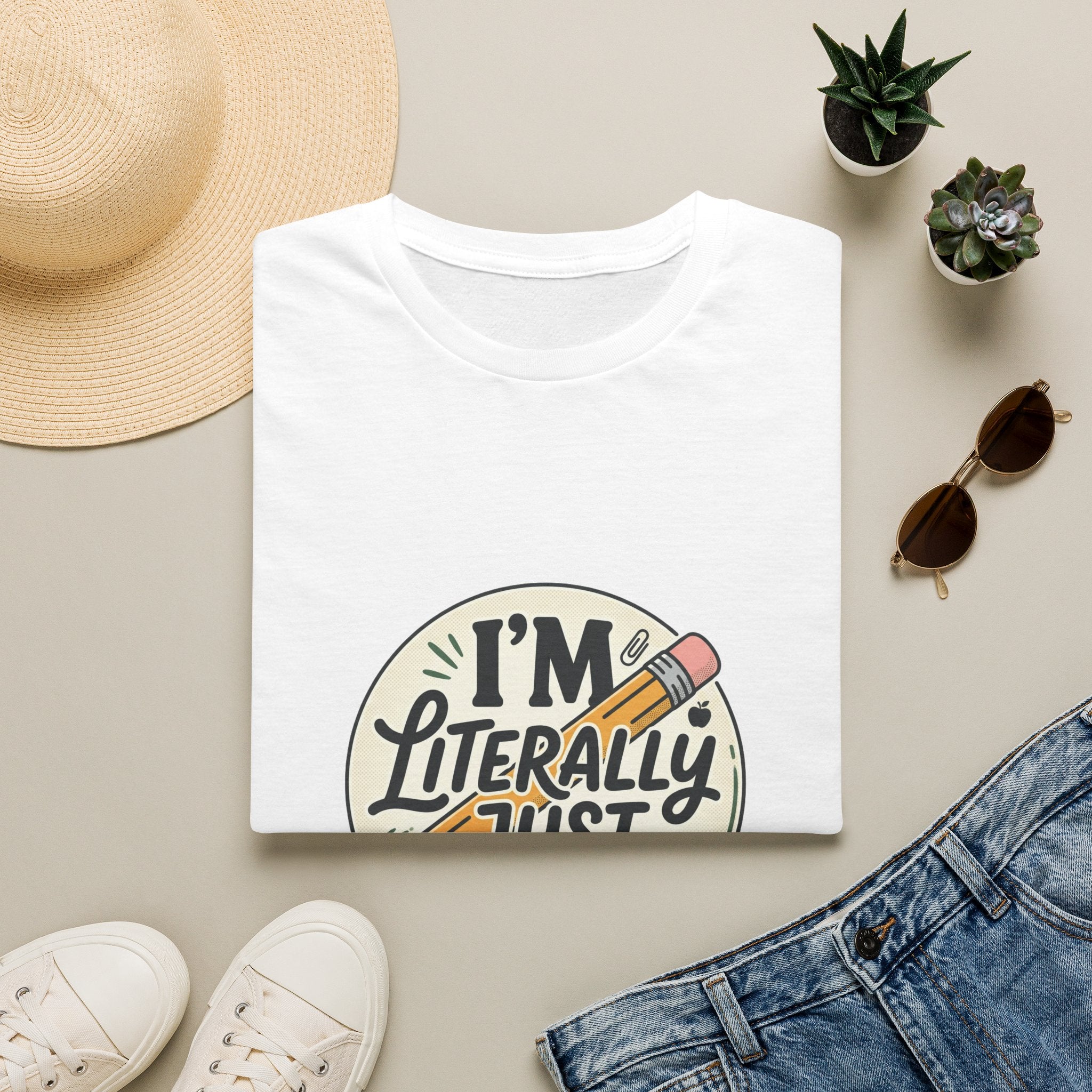 Teacher T-Shirt — “I’m Literally Just a Teacher” Retro Pencil Tee